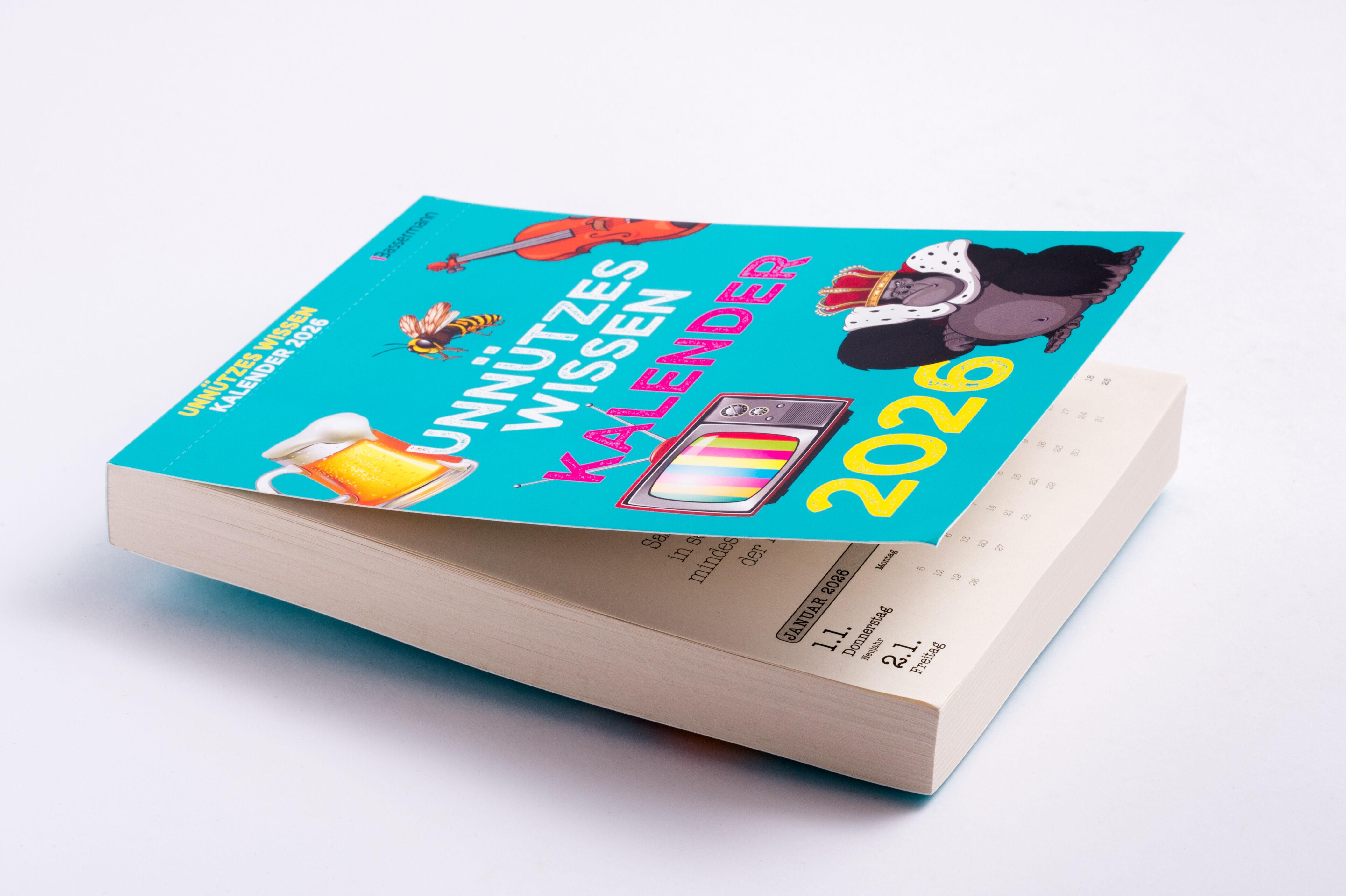 Beispielinhalt (Bild) Unnützes Wissen Kalender 2026. Der beliebte, aber überflüssige Abreißkalender