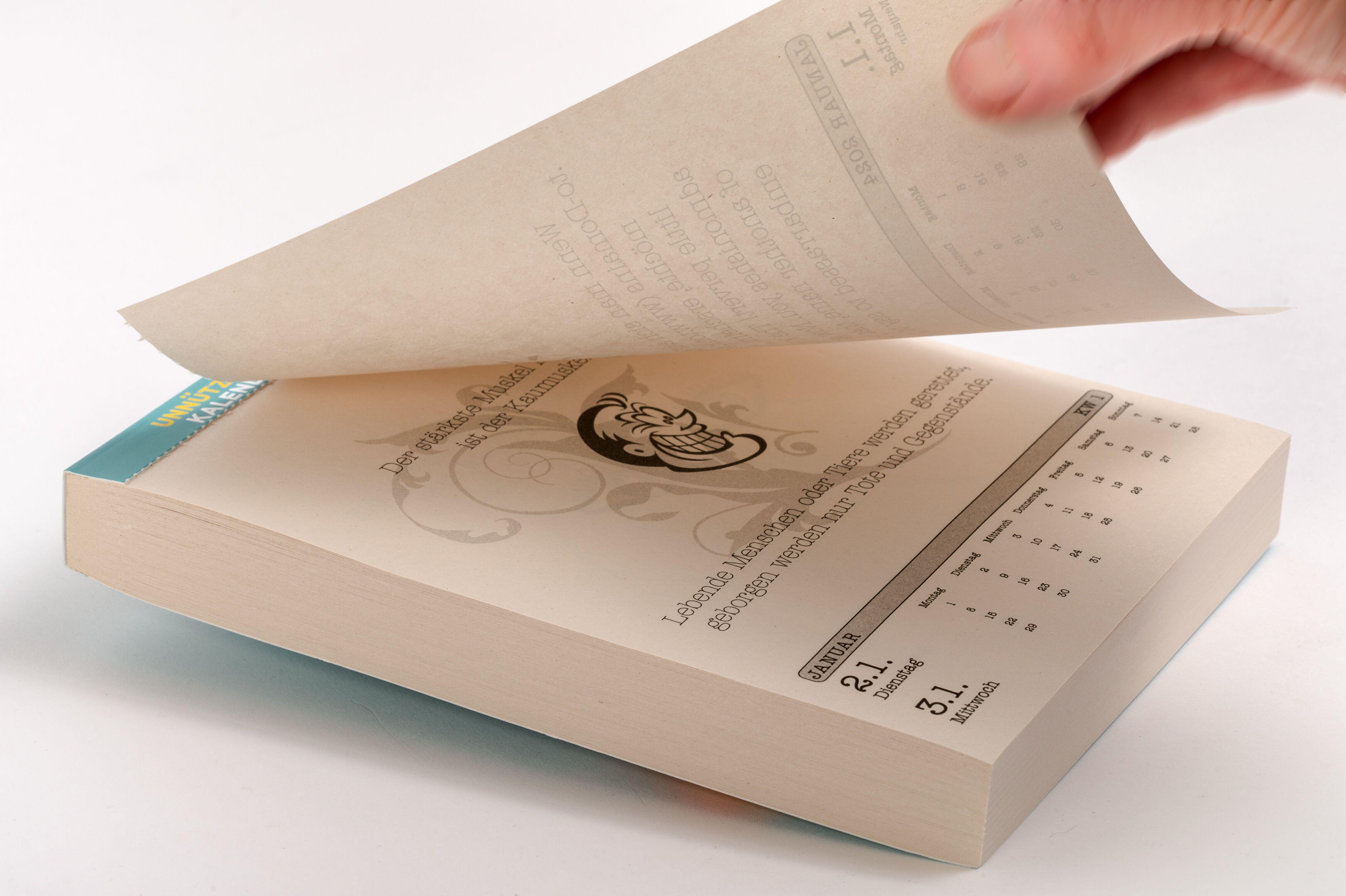 Beispielinhalt (Bild) Unnützes Wissen Kalender 2026. Der beliebte, aber überflüssige Abreißkalender