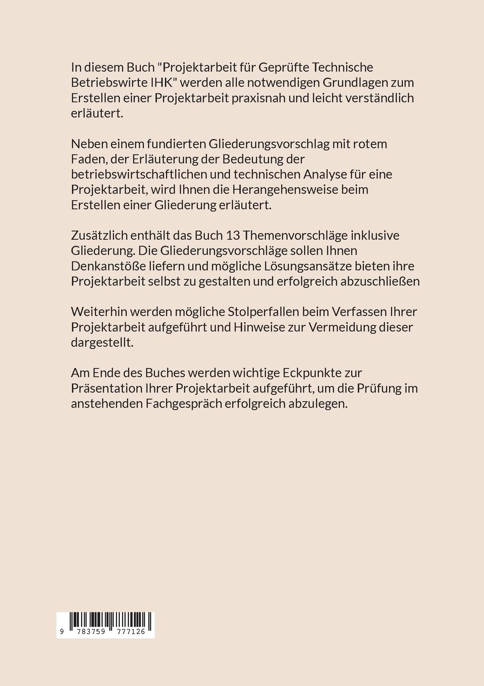 Rückseitencover Projektarbeit Technische Betriebswirte