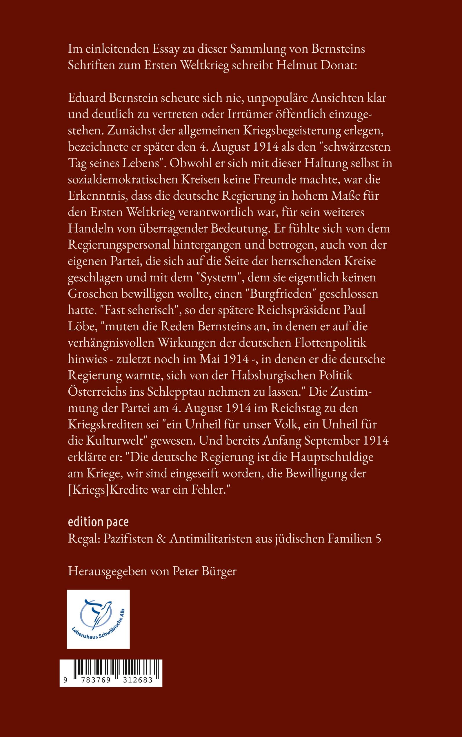 Rückseitencover Der Friede ist das kostbarste Gut