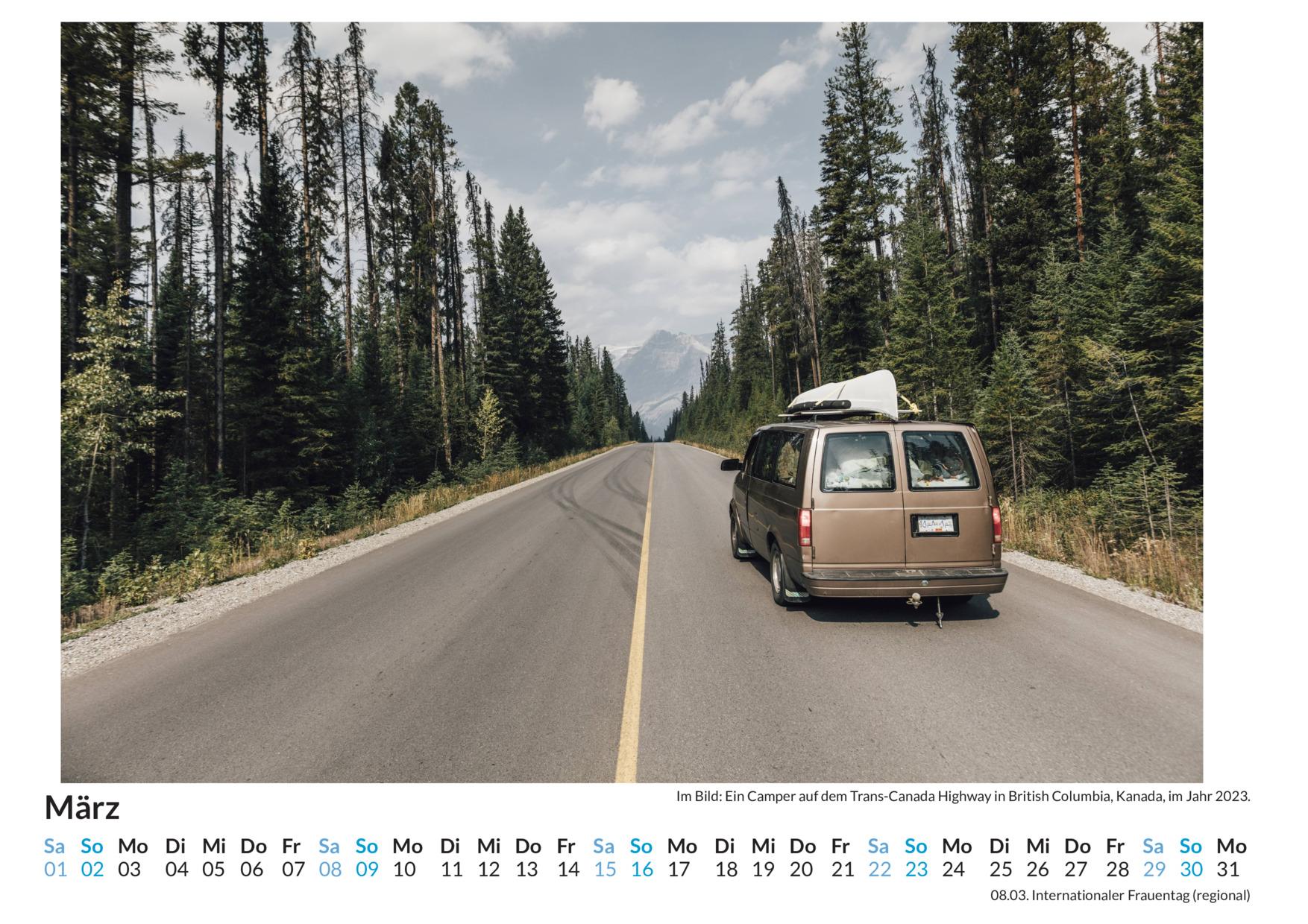 Beispielinhalt (Bild) Roadtrip - (Wandkalender 2025, Kalender DIN A4 quer, Monatskalender im Querformat mit Kalendarium, das perfekte Geschenk)