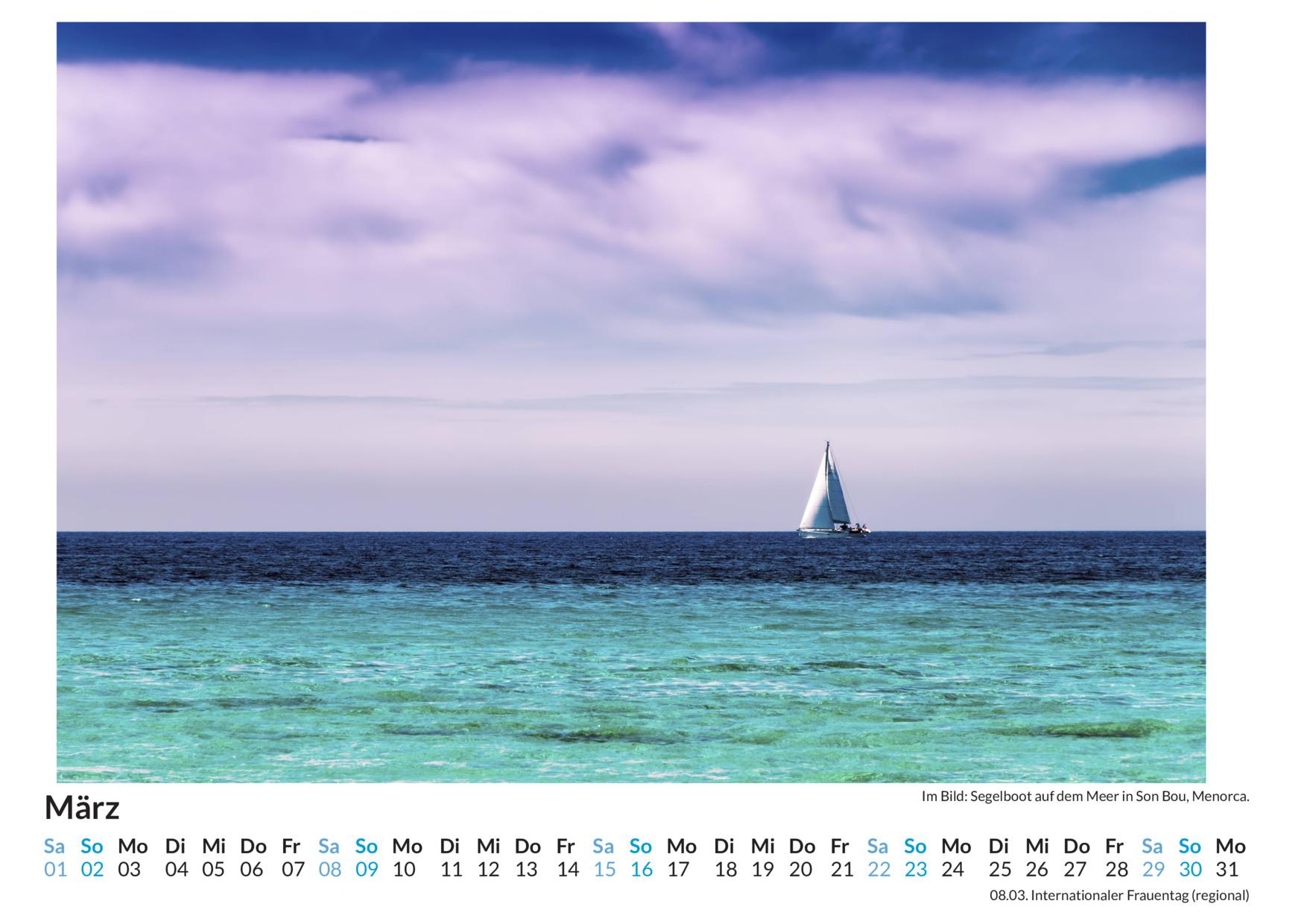 Beispielinhalt (Bild) Segelboote - (Wandkalender 2025, Kalender DIN A4 quer, Monatskalender im Querformat mit Kalendarium, das perfekte Geschenk)