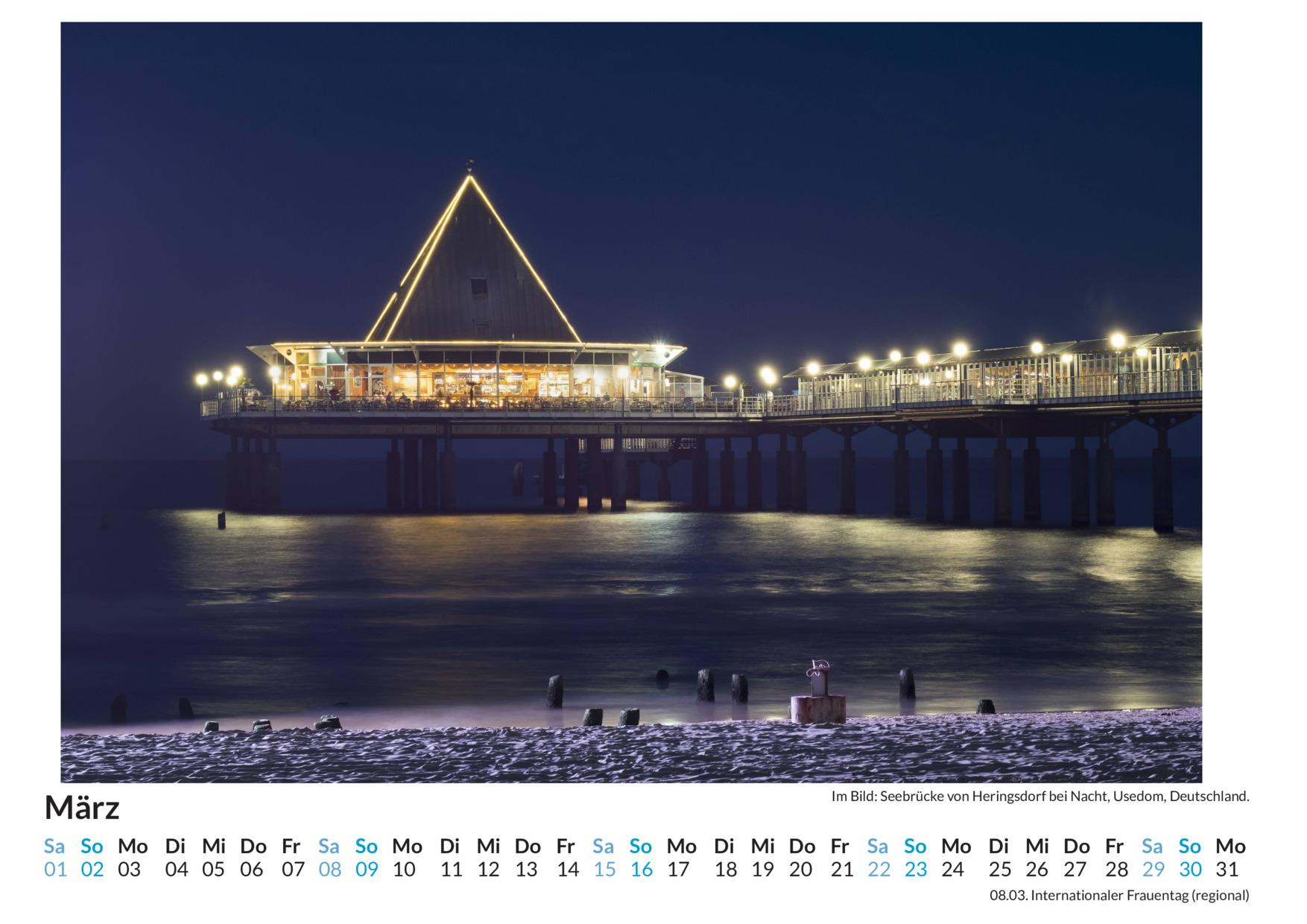 Beispielinhalt (Bild) Seebrücken - (Wandkalender 2025, Kalender DIN A4 quer, Monatskalender im Querformat mit Kalendarium, das perfekte Geschenk)