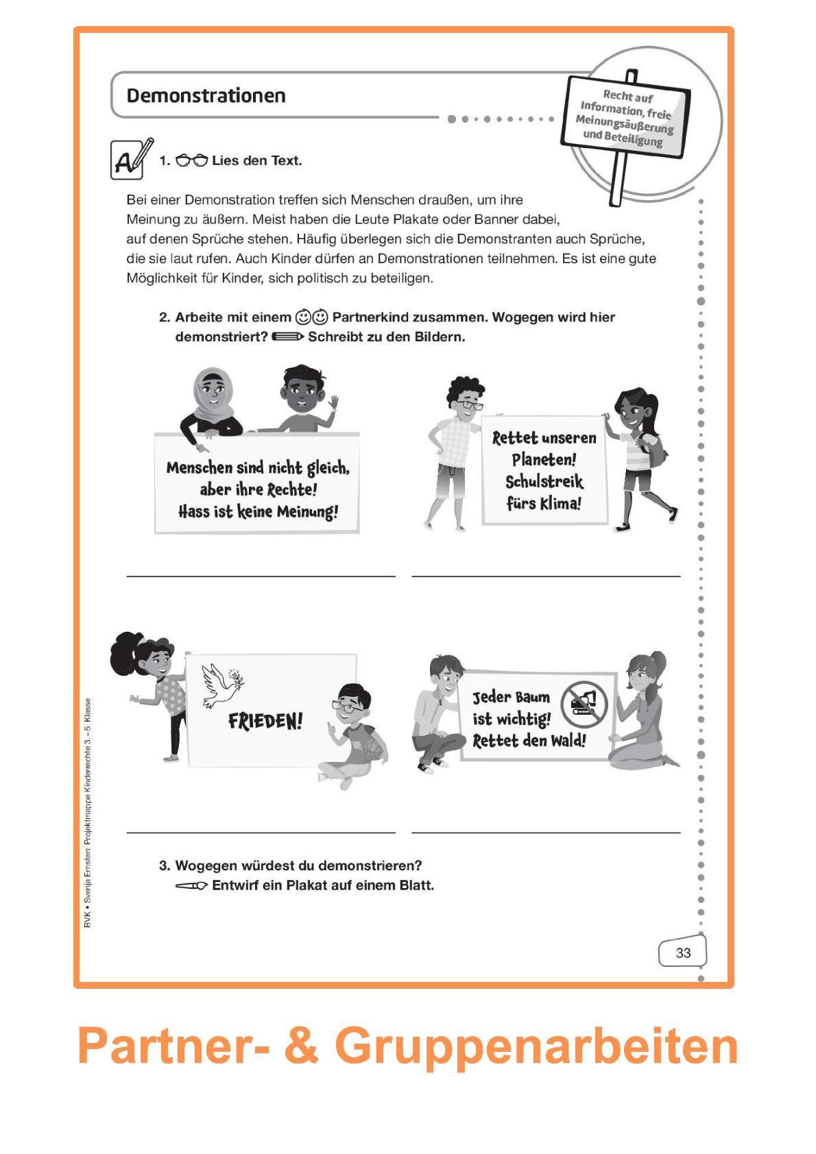 Beispielinhalt (Bild) Projektmappe Kinderrechte 3. - 5. Klasse