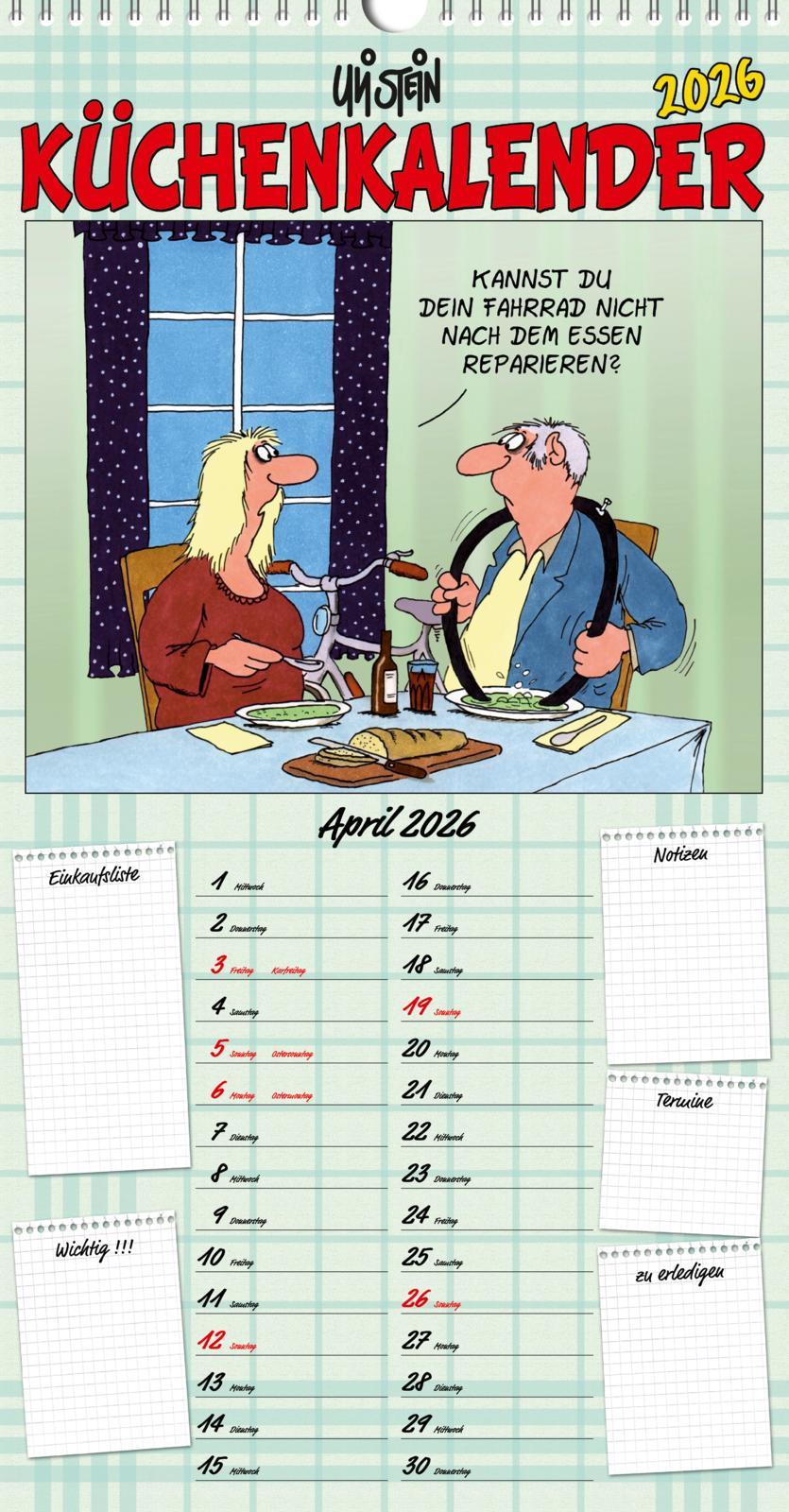 Vorderes Coverbild Uli Stein Küchenkalender 2026: Monatskalender für die Wand