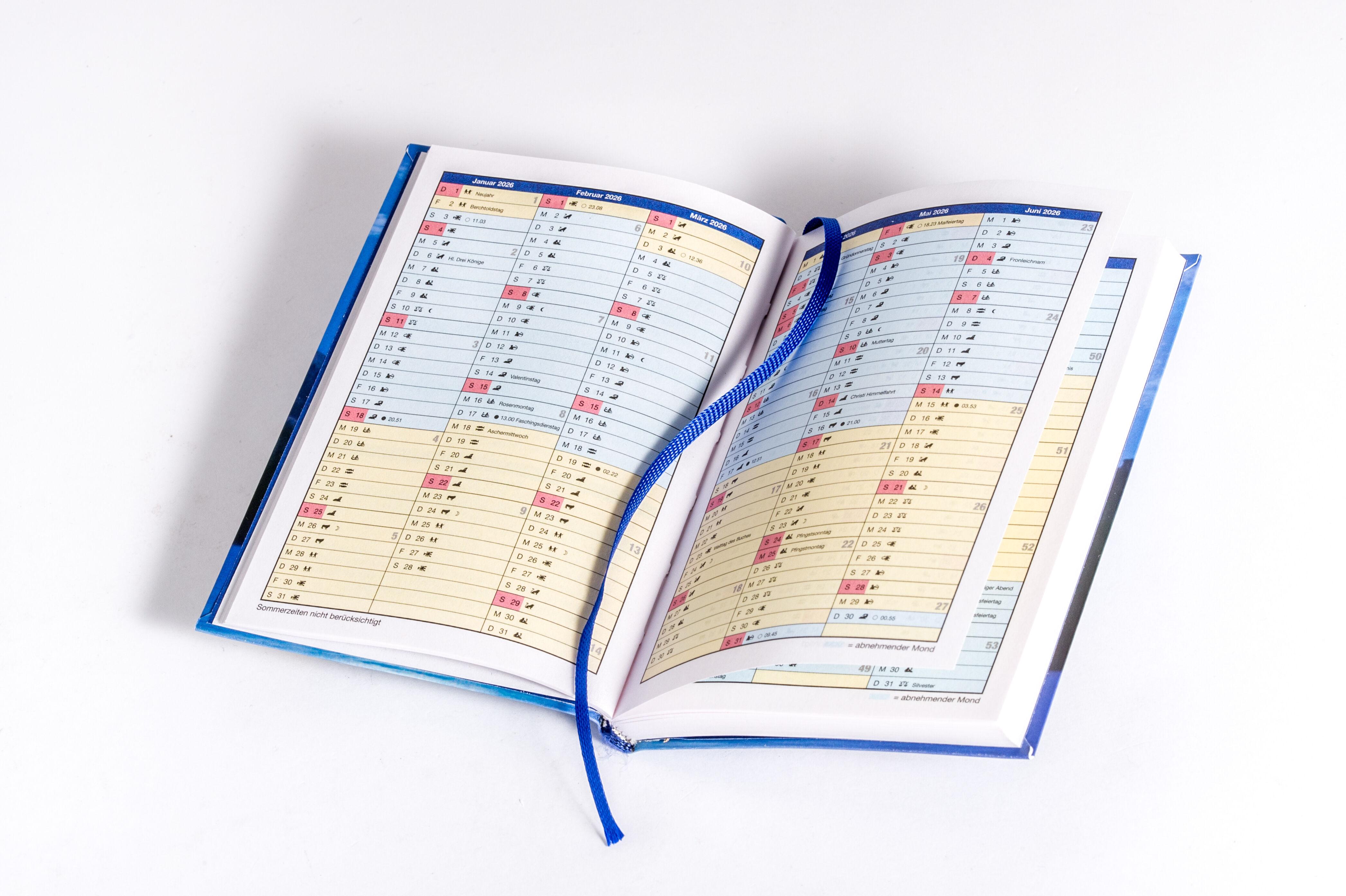 Beispielinhalt (Bild) Das Mondjahr 2026 - Der farbige Taschenkalender