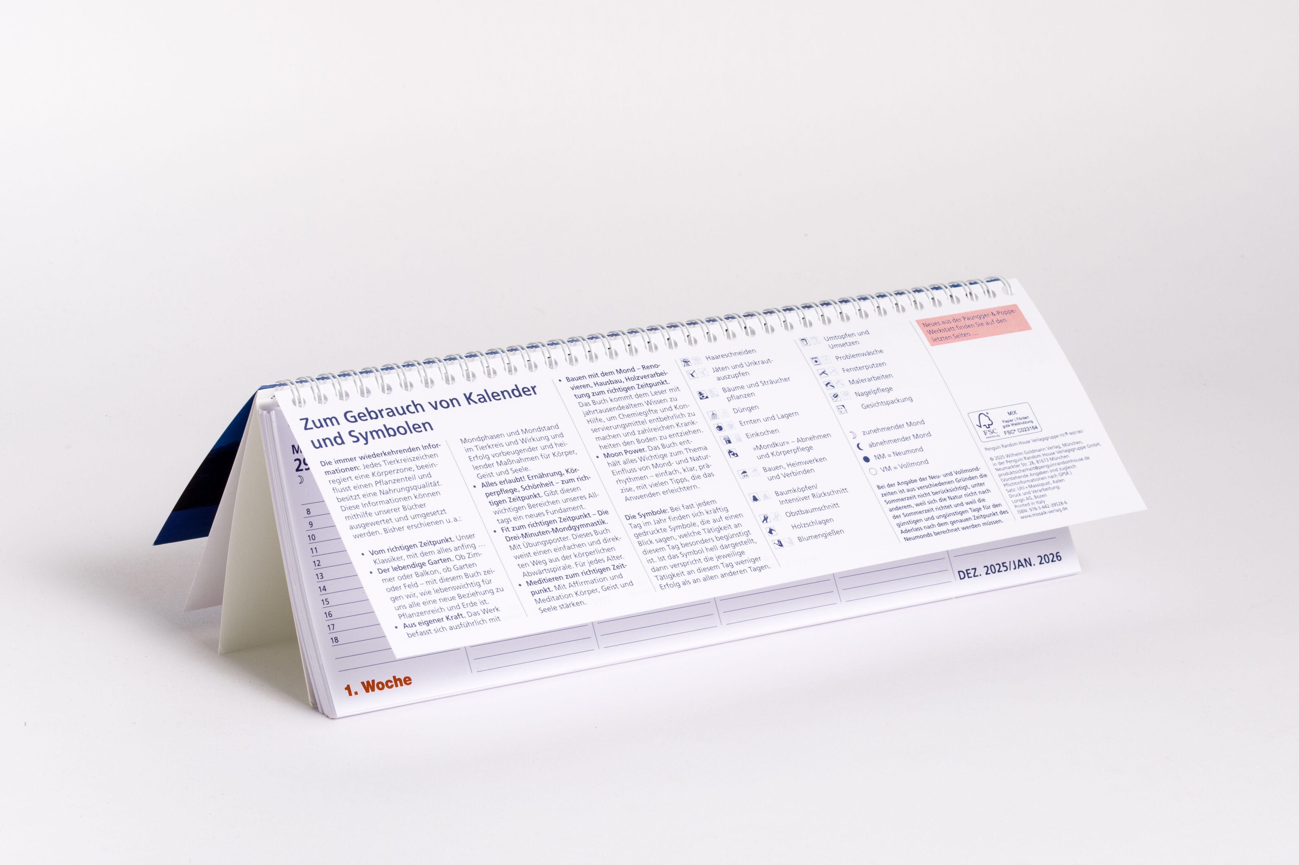 Beispielinhalt (Bild) Das Mondjahr 2026 - Wochenkalender