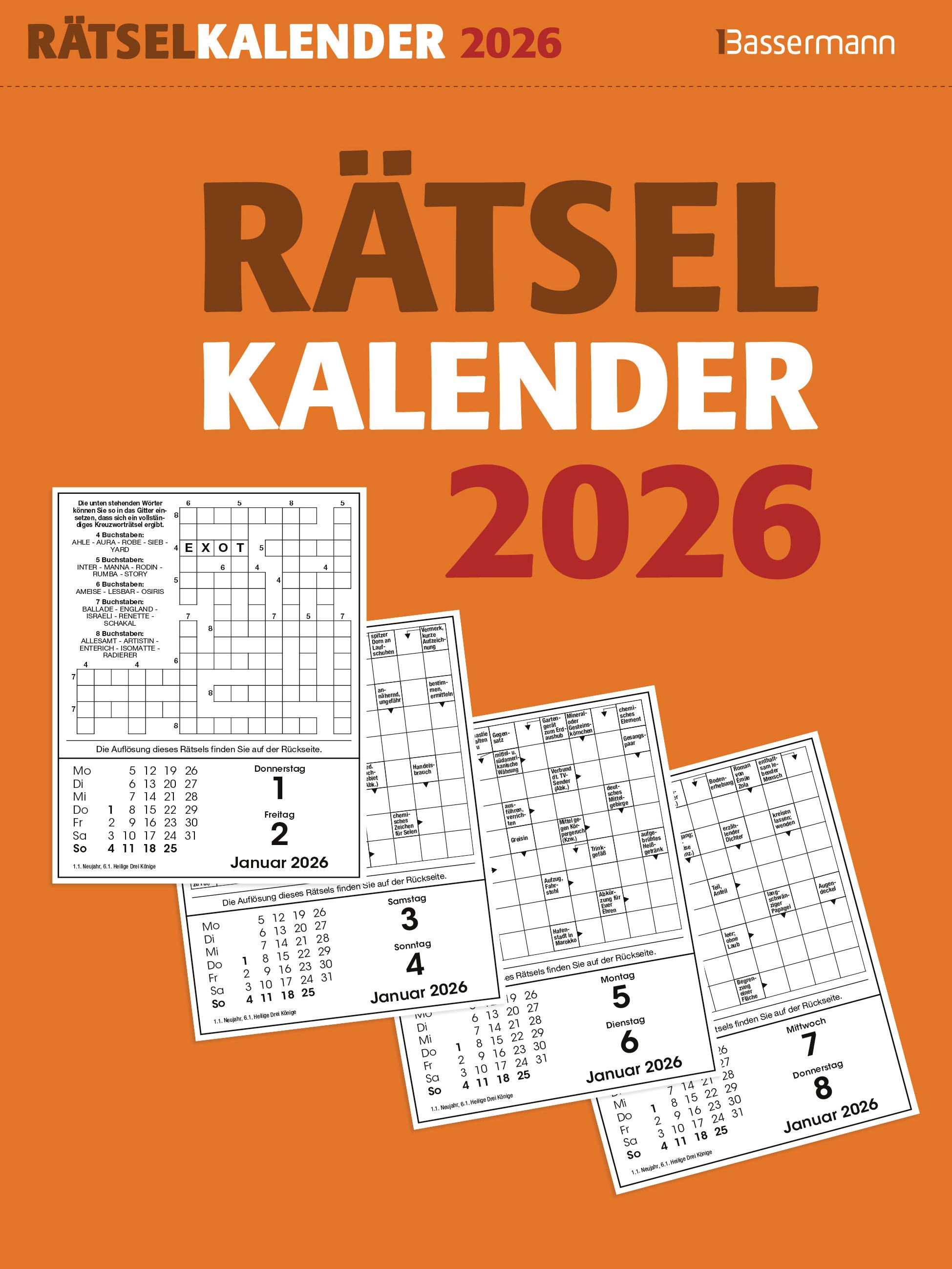 Vorderes Coverbild Rätselkalender 2026. Der beliebte Abreißkalender für alle Rätselfreunde