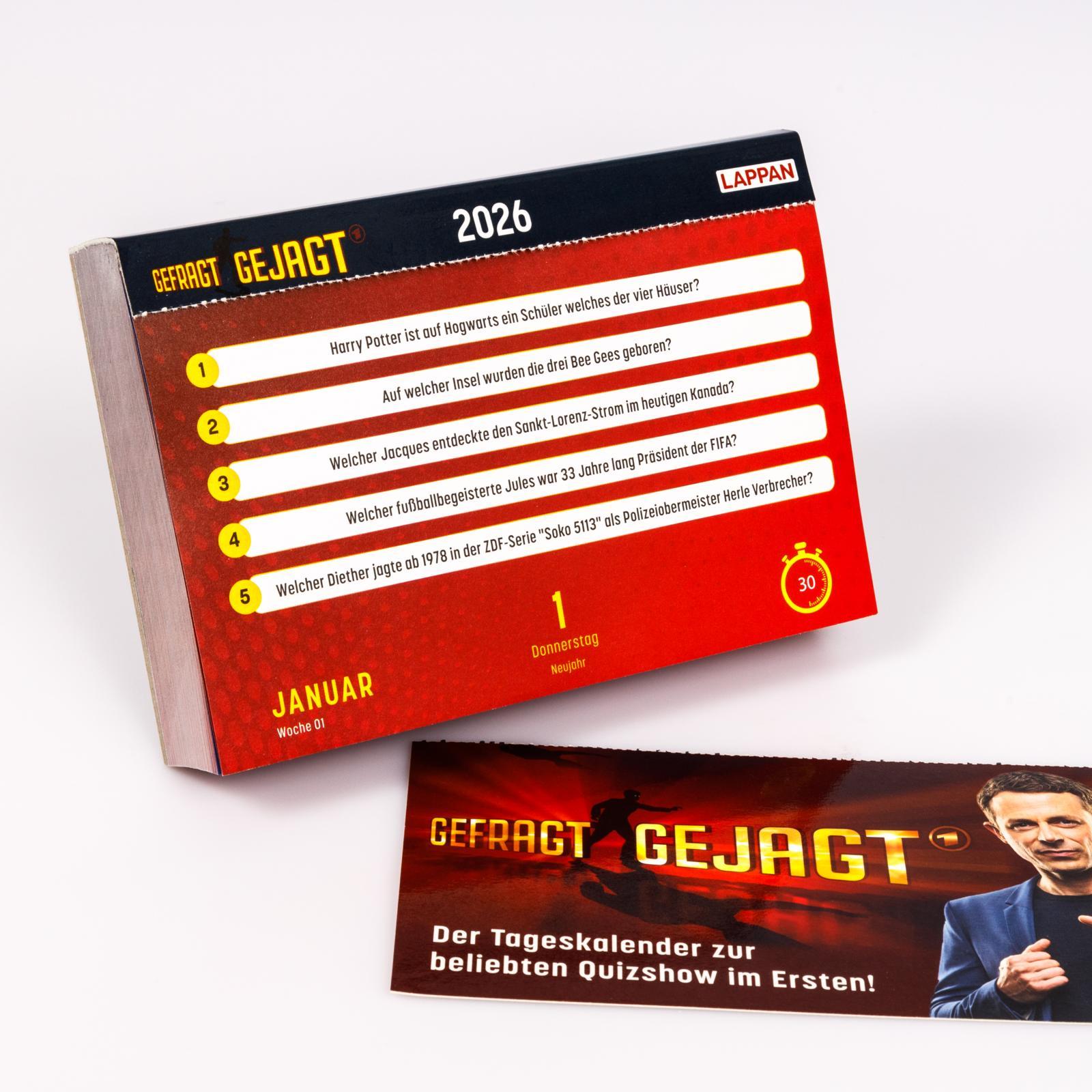 Beispielinhalt (Bild) Gefragt Gejagt - Tagesabreißkalender 2026