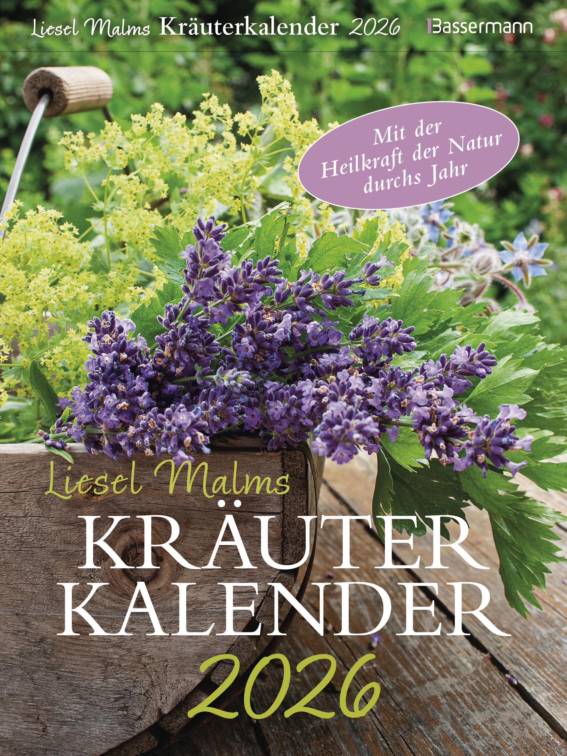 Vorderes Coverbild Liesel Malms Kräuterkalender 2026. Mit der Heilkraft der Natur durchs Jahr