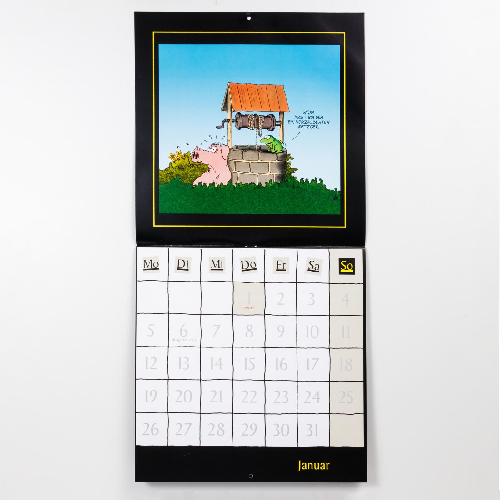Beispielinhalt (Bild) Uli Stein Schwarzer Kalender 2026: Monatskalender für die Wand