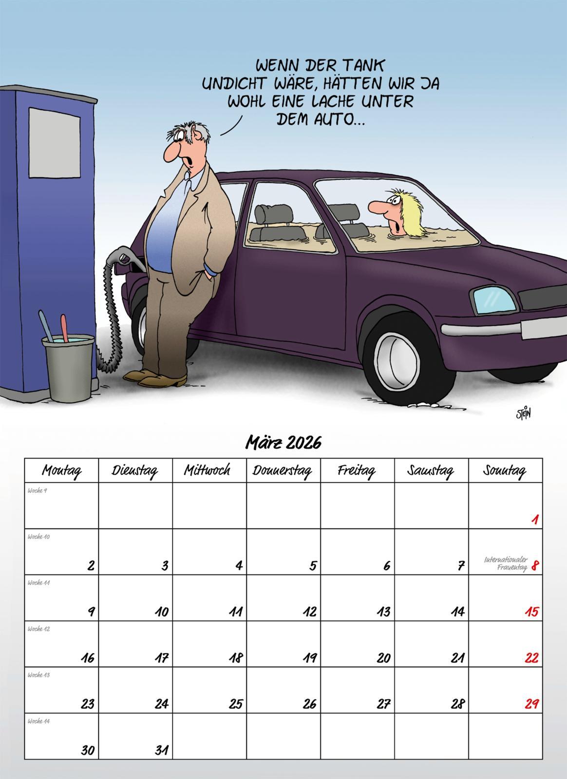 Beispielinhalt (Bild) Uli Stein Männer Kalender 2026: Monatskalender für die Wand