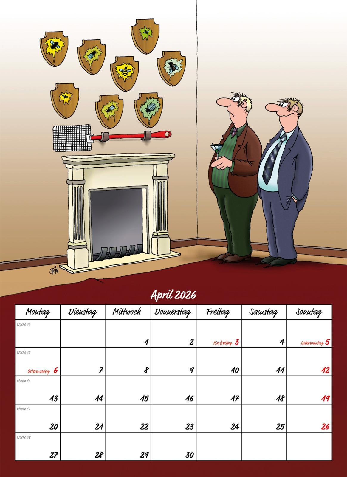 Beispielinhalt (Bild) Uli Stein Männer Kalender 2026: Monatskalender für die Wand