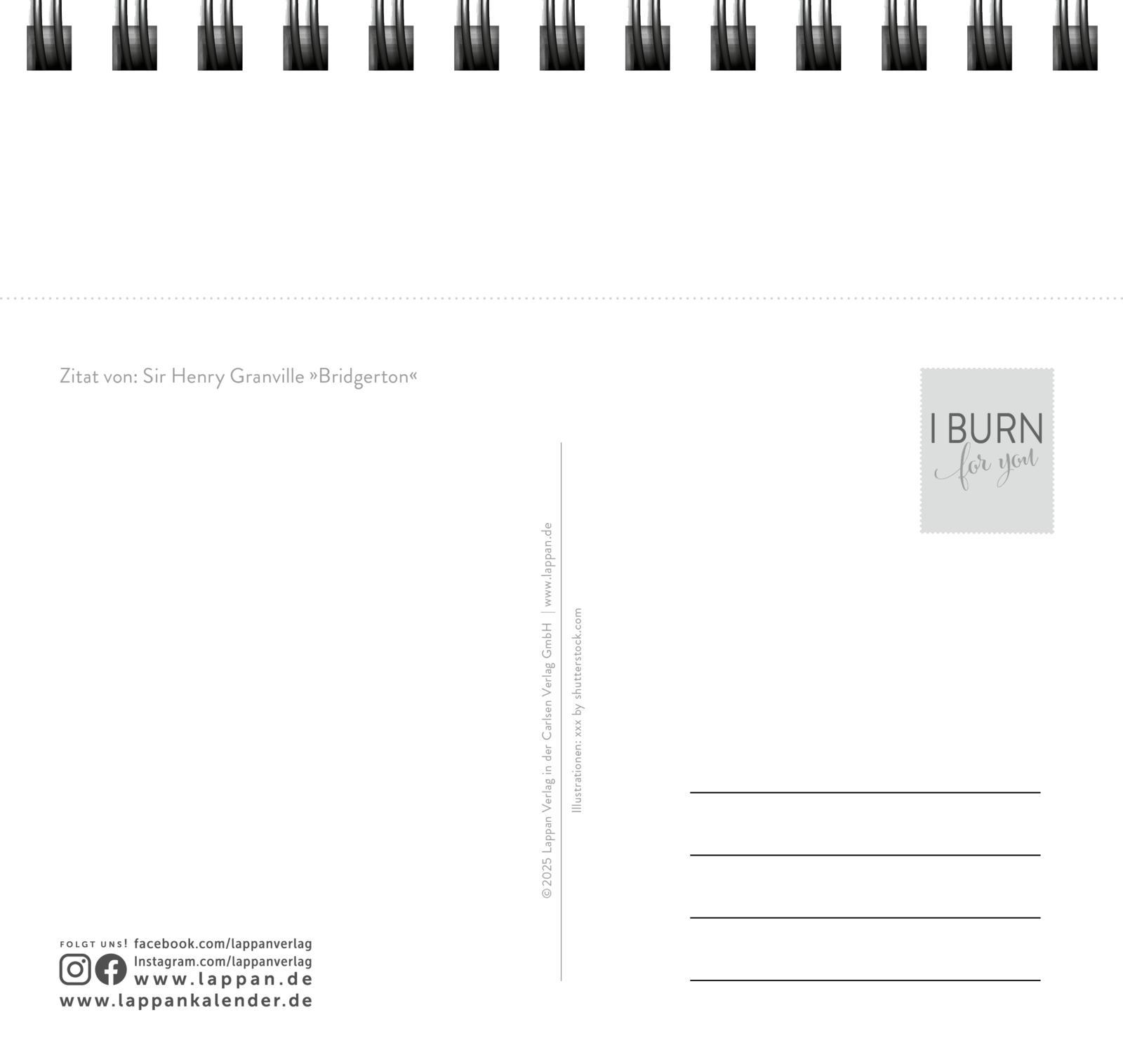 Beispielinhalt (Bild) I burn for you - Romance-Postkartenkalender 2026