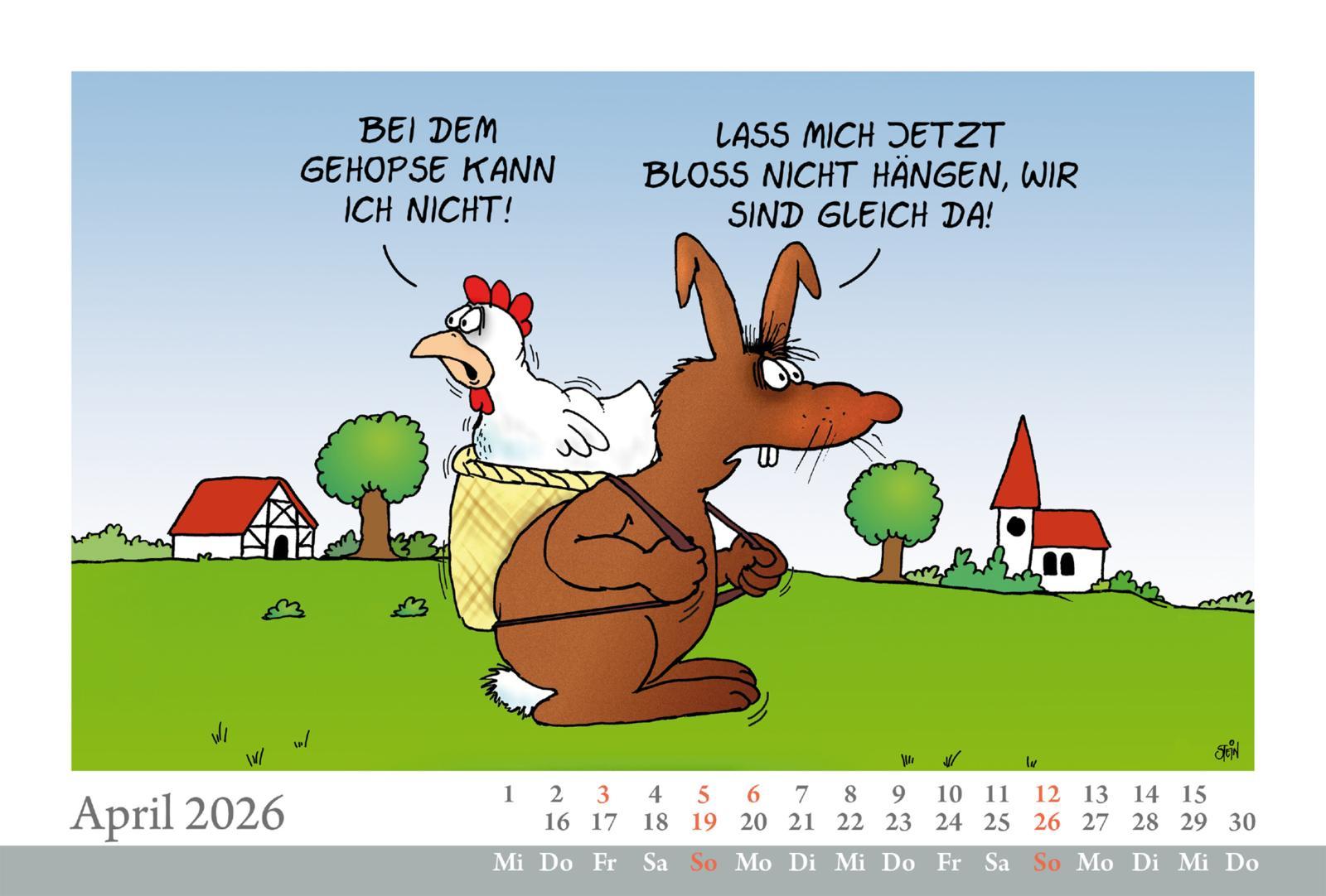 Beispielinhalt (Bild) Uli Stein Tischkalender 2026: Monatskalender zum Aufstellen