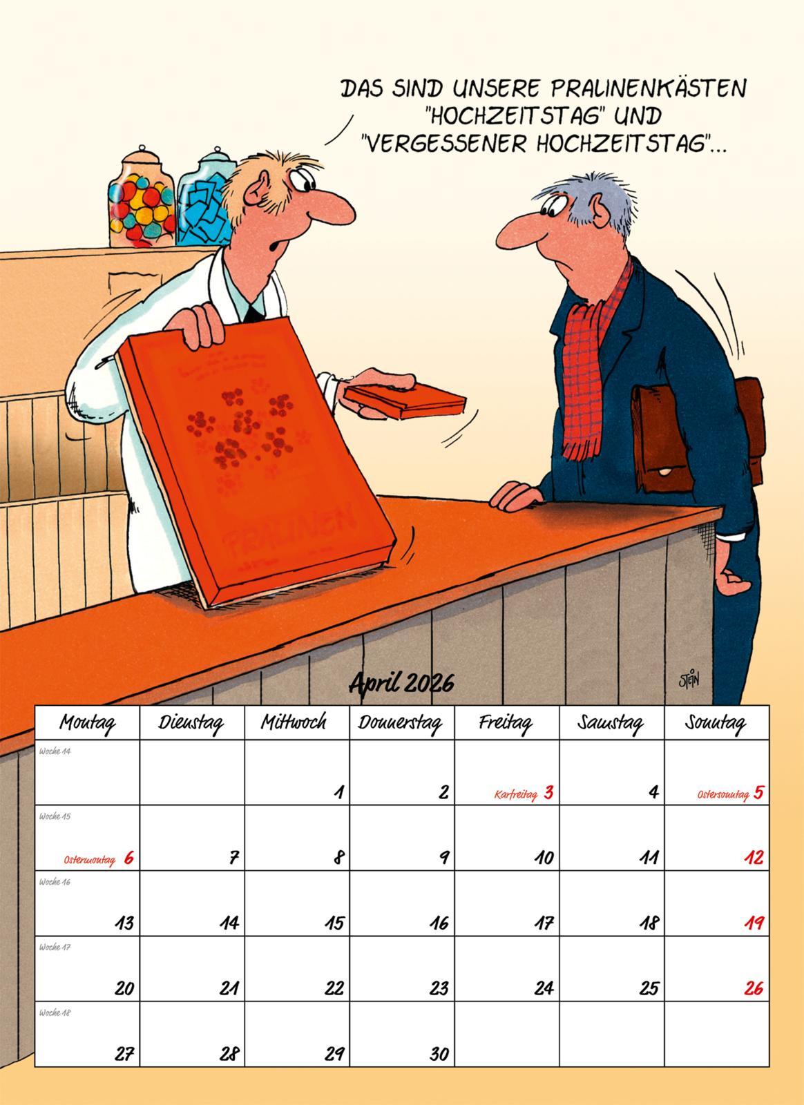 Beispielinhalt (Bild) Uli Stein Rentnerkalender 2026: Monatskalender für die Wand