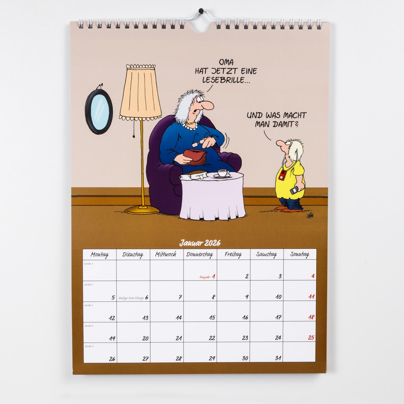Beispielinhalt (Bild) Uli Stein Rentnerkalender 2026: Monatskalender für die Wand