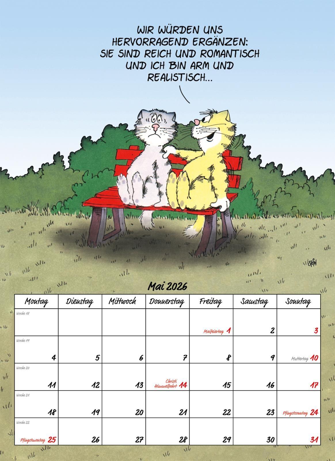 Beispielinhalt (Bild) Uli Stein Tierische Zeiten 2026: Monatskalender für die Wand