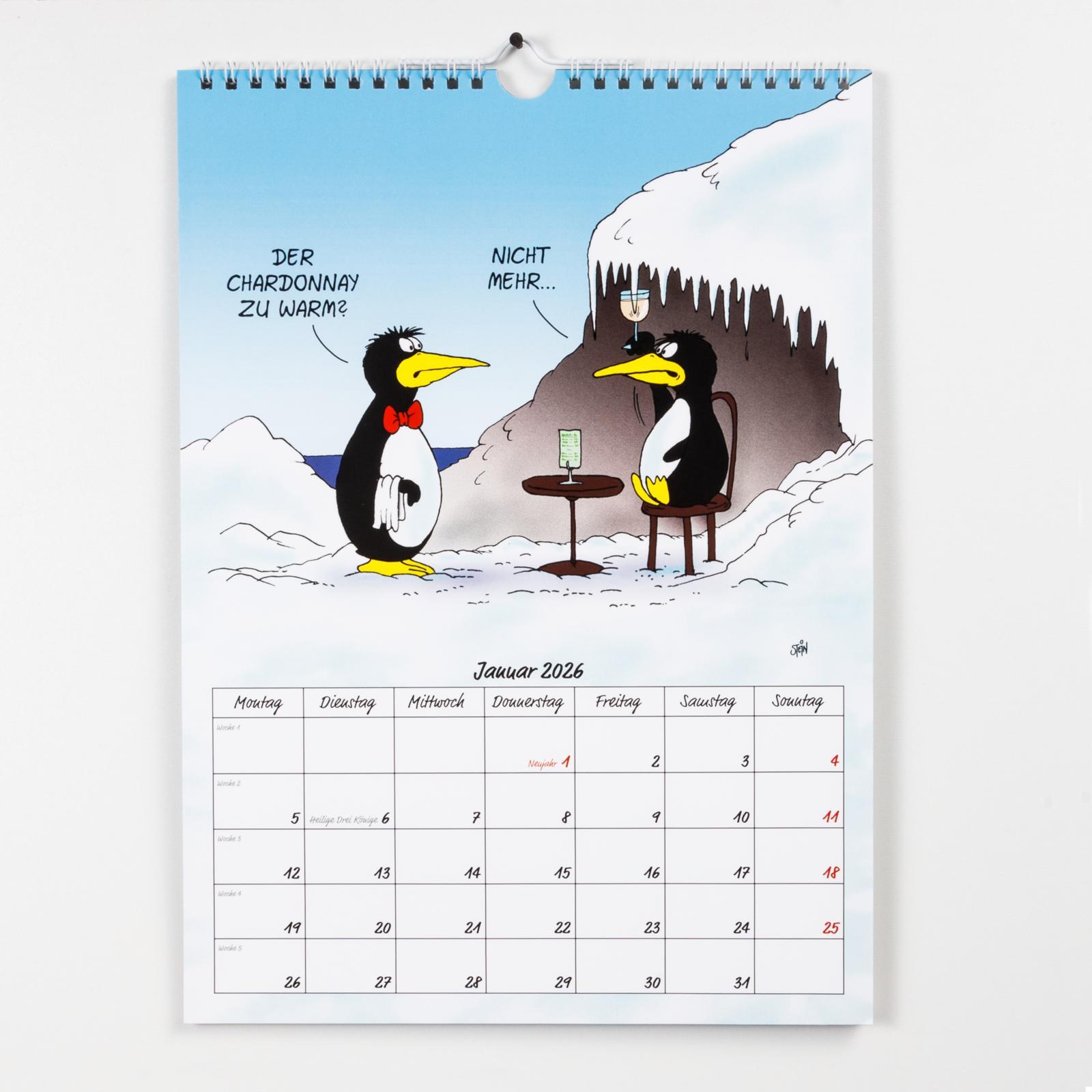 Beispielinhalt (Bild) Uli Stein Tierische Zeiten 2026: Monatskalender für die Wand