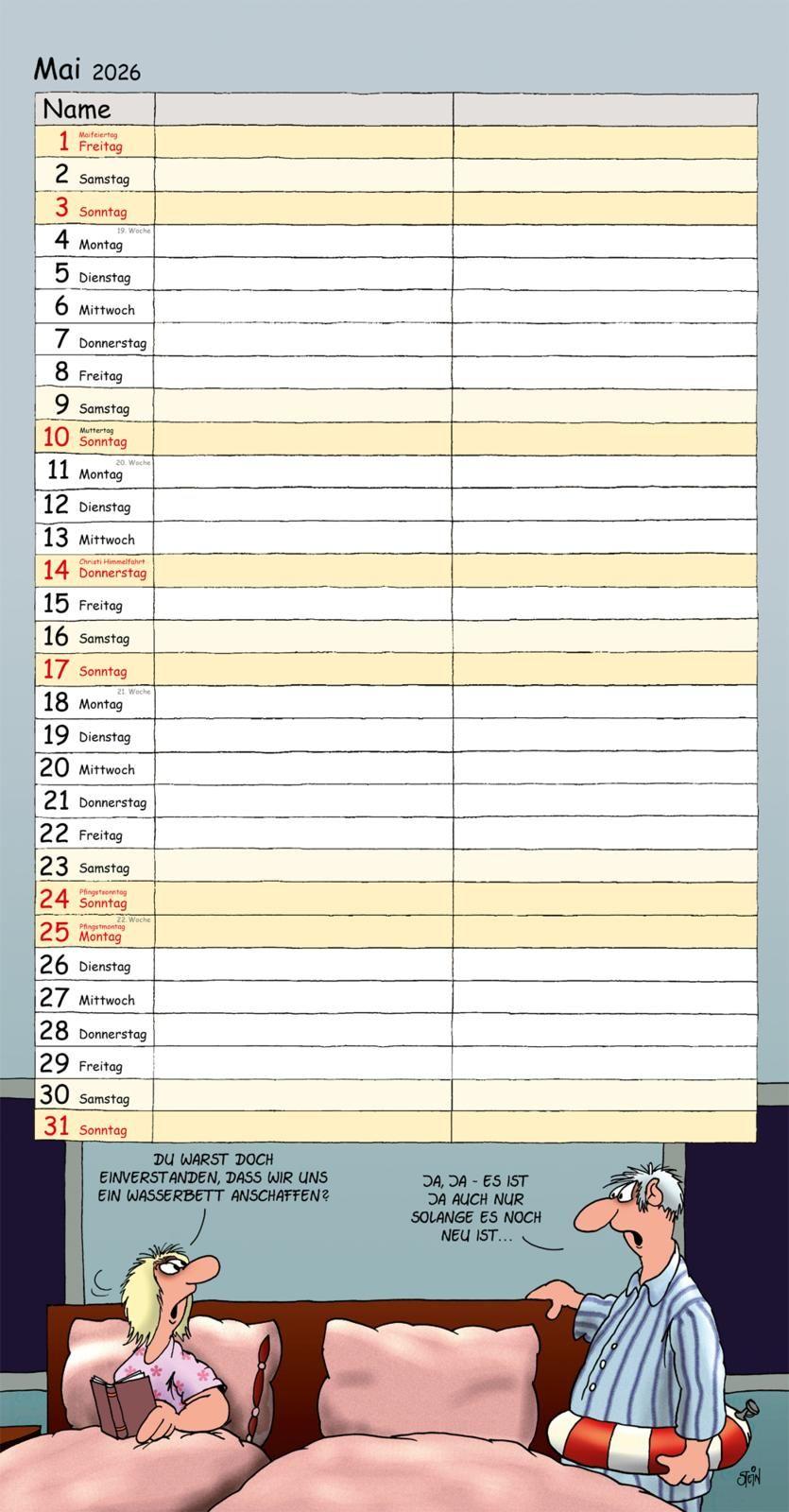Beispielinhalt (Bild) Uli Stein Timer für zwei 2026: Monatskalender für die Wand