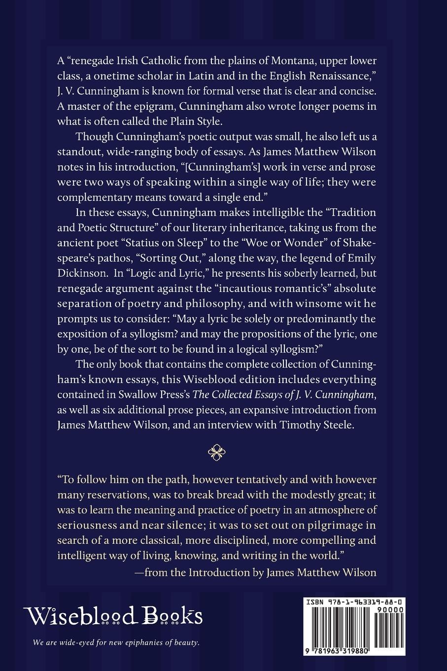 Rückseitencover The Complete Essays of J. V. Cunningham
