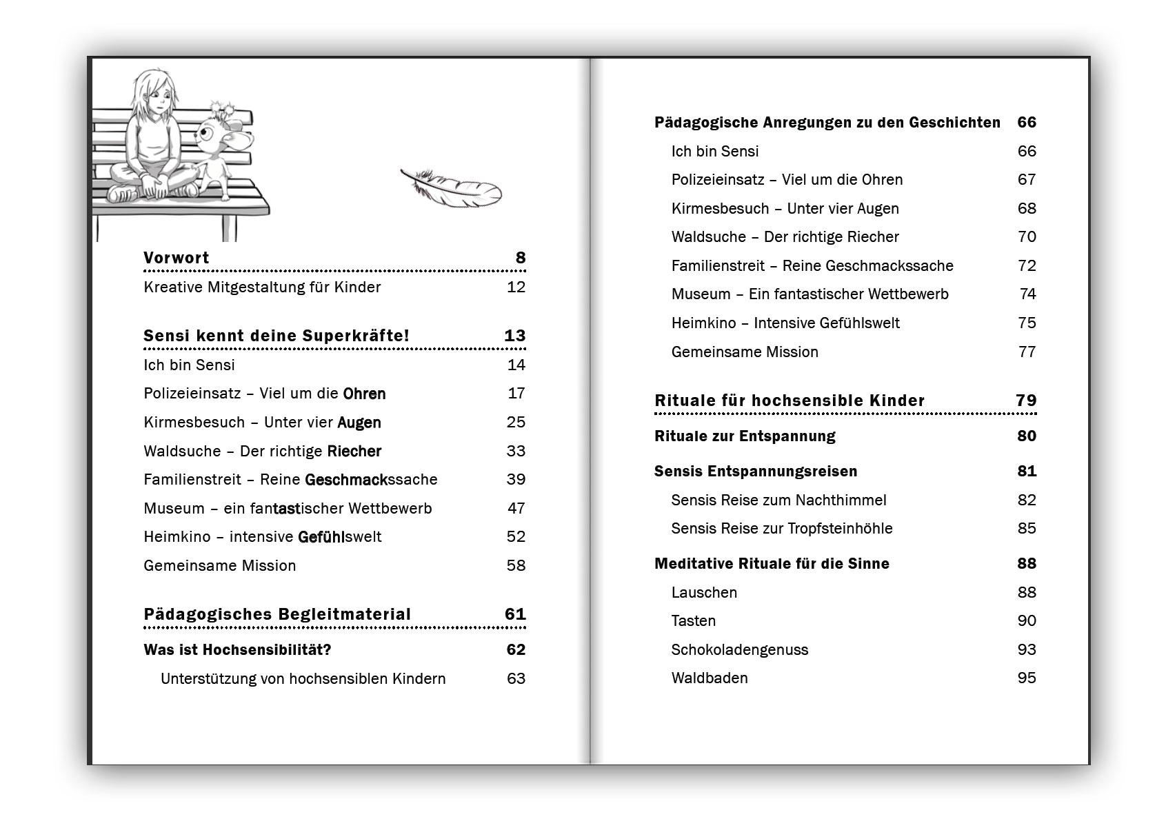 Beispielinhalt (Bild) Sensi kennt deine Superkräfte! Was hochsensible Kinder brauchen: Mutmach-Geschichten, Selbstregulation und entspannende Rituale