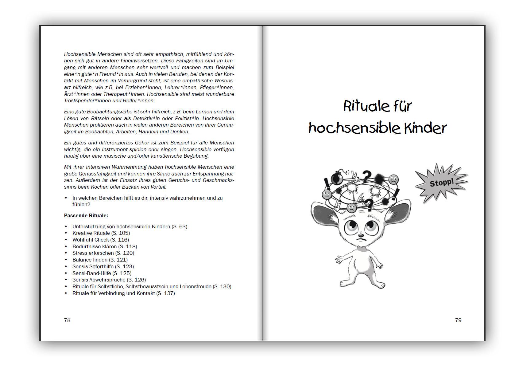 Beispielinhalt (Bild) Sensi kennt deine Superkräfte! Was hochsensible Kinder brauchen: Mutmach-Geschichten, Selbstregulation und entspannende Rituale