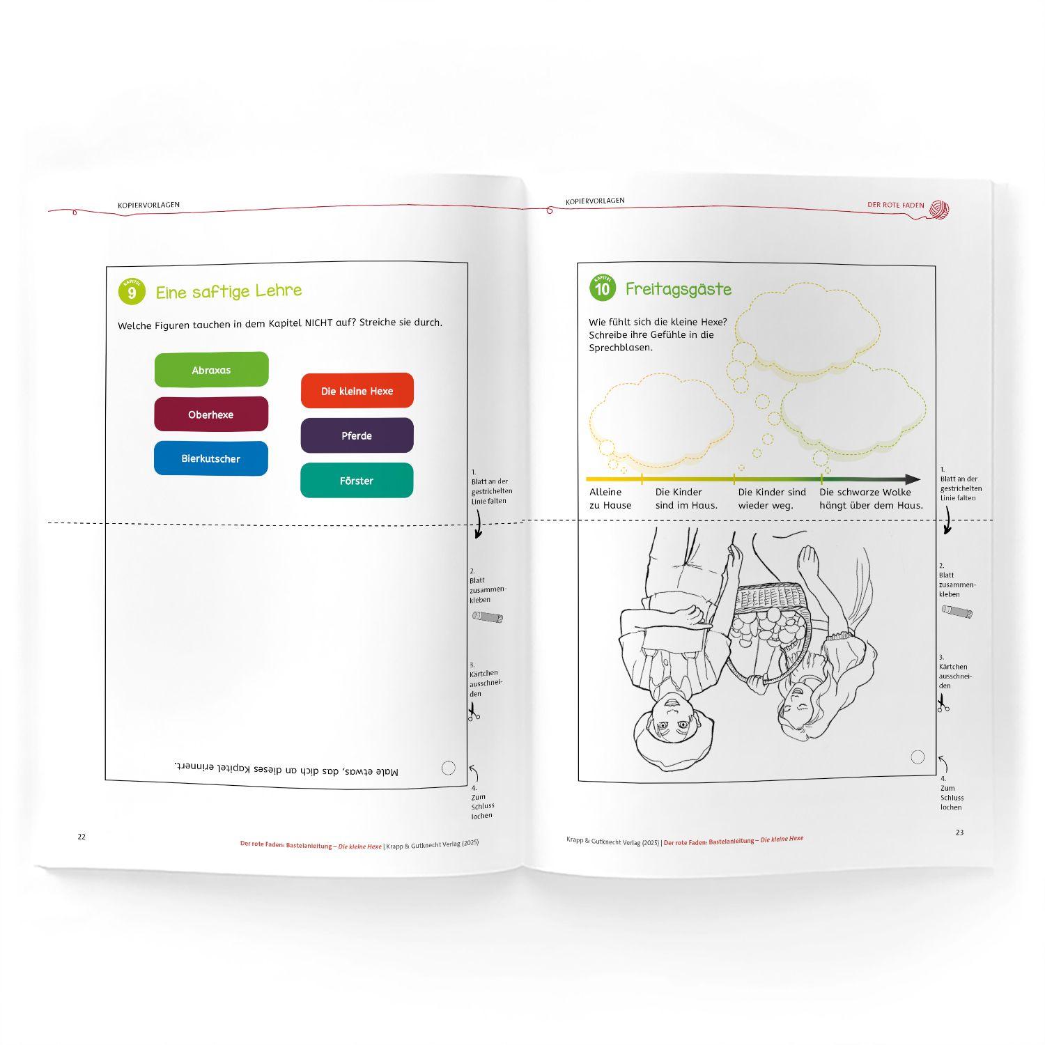 Beispielinhalt (Bild) Der rote Faden: Die kleine Hexe - Otfried Preußler - Bastelanleitung