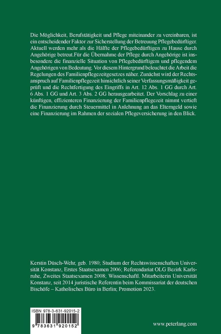 Rückseitencover Familienpflegezeit - Rechsanspruch, soziale und finanzielle Absicherung