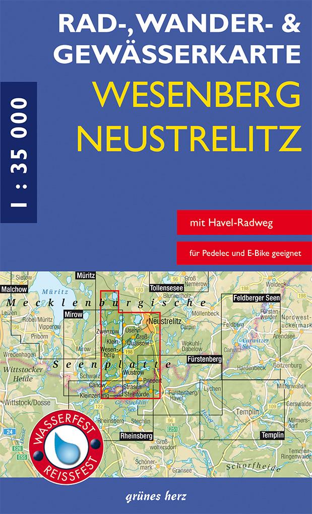 Vorderes Coverbild Rad-, Wander- und Gewässerkarte Wesenberg, Neustrelitz - Havel von Ratzeburg bis zum Röblinsee