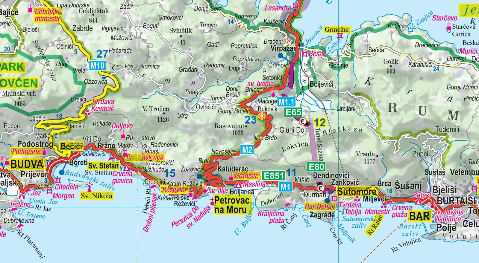 Beispielinhalt (Bild) MoTourMaps Montenegro Auto- und Motorradkarte 1:275.000