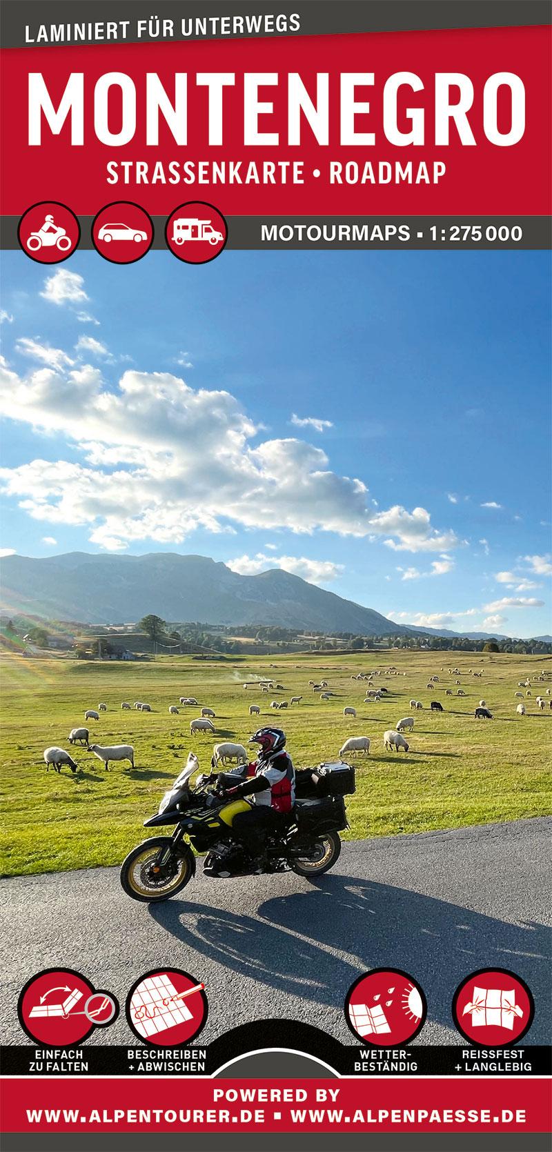 Vorderes Coverbild MoTourMaps Montenegro Auto- und Motorradkarte 1:275.000
