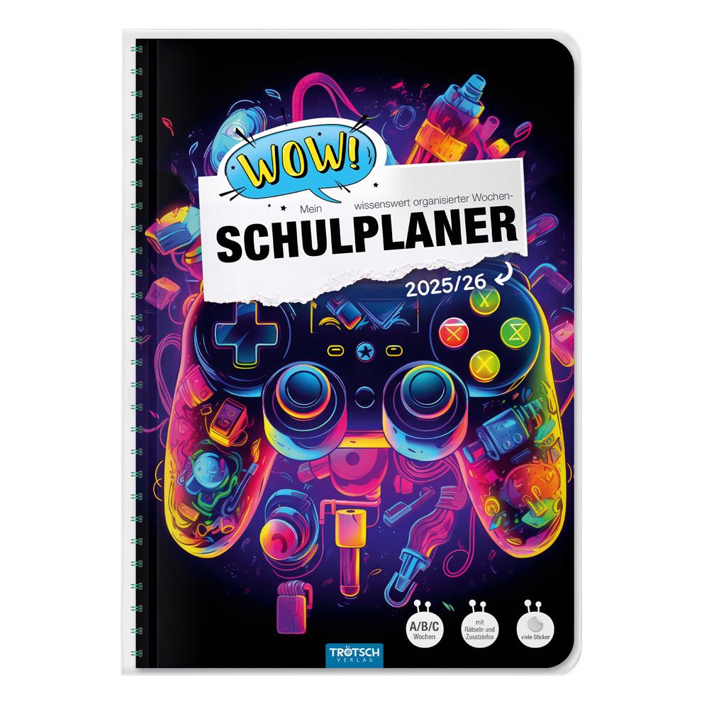 Vorderes Coverbild Trötsch Schulplaner WOW Gaming 25/26