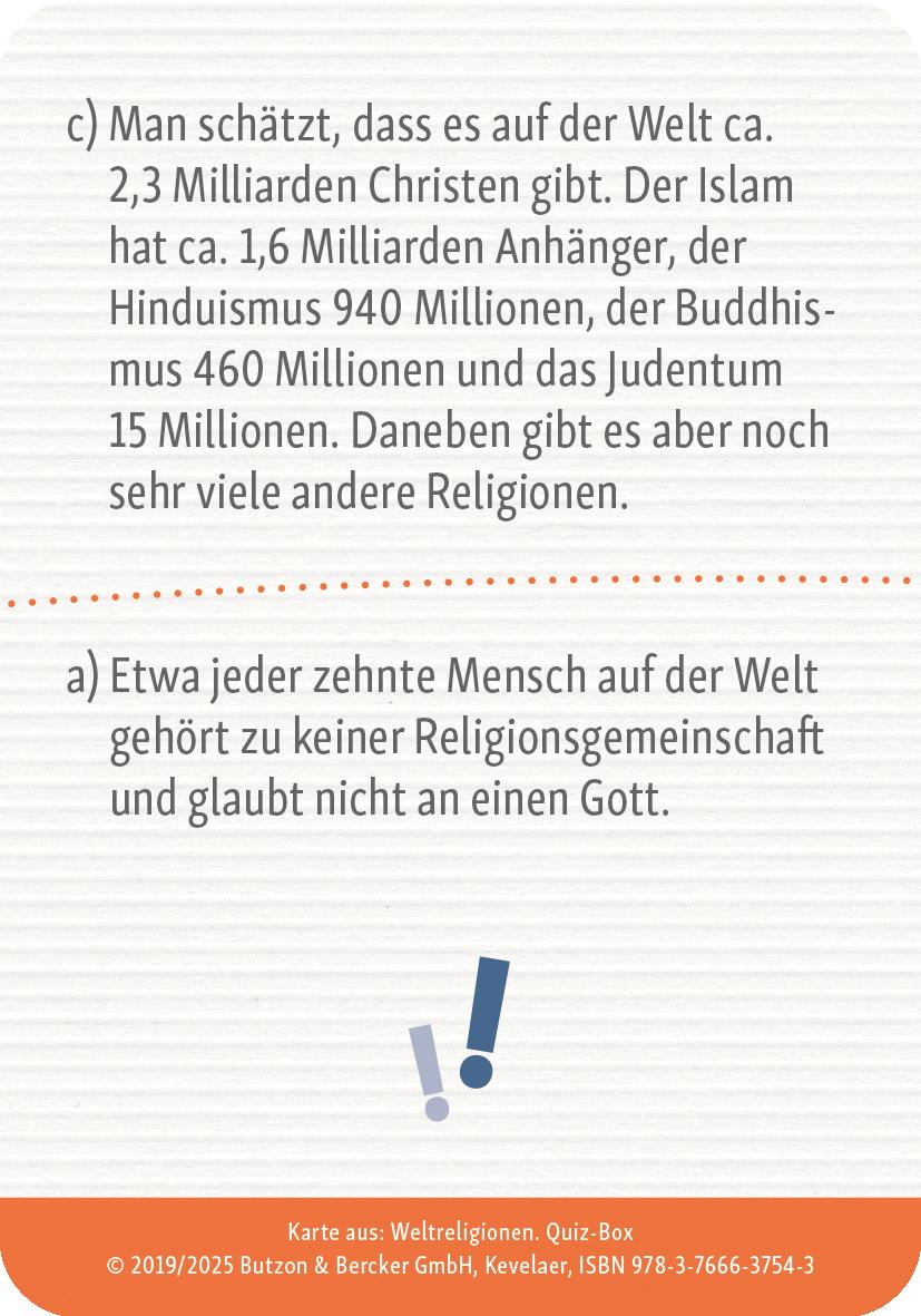 Beispielinhalt (Bild) Weltreligionen. Quizbox