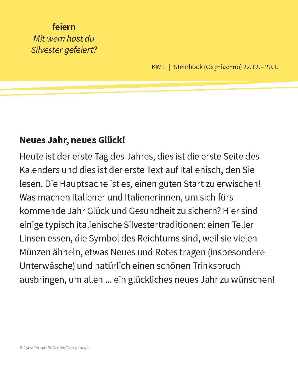 Beispielinhalt (Bild) Langenscheidt Sprachkalender Italienisch 2026