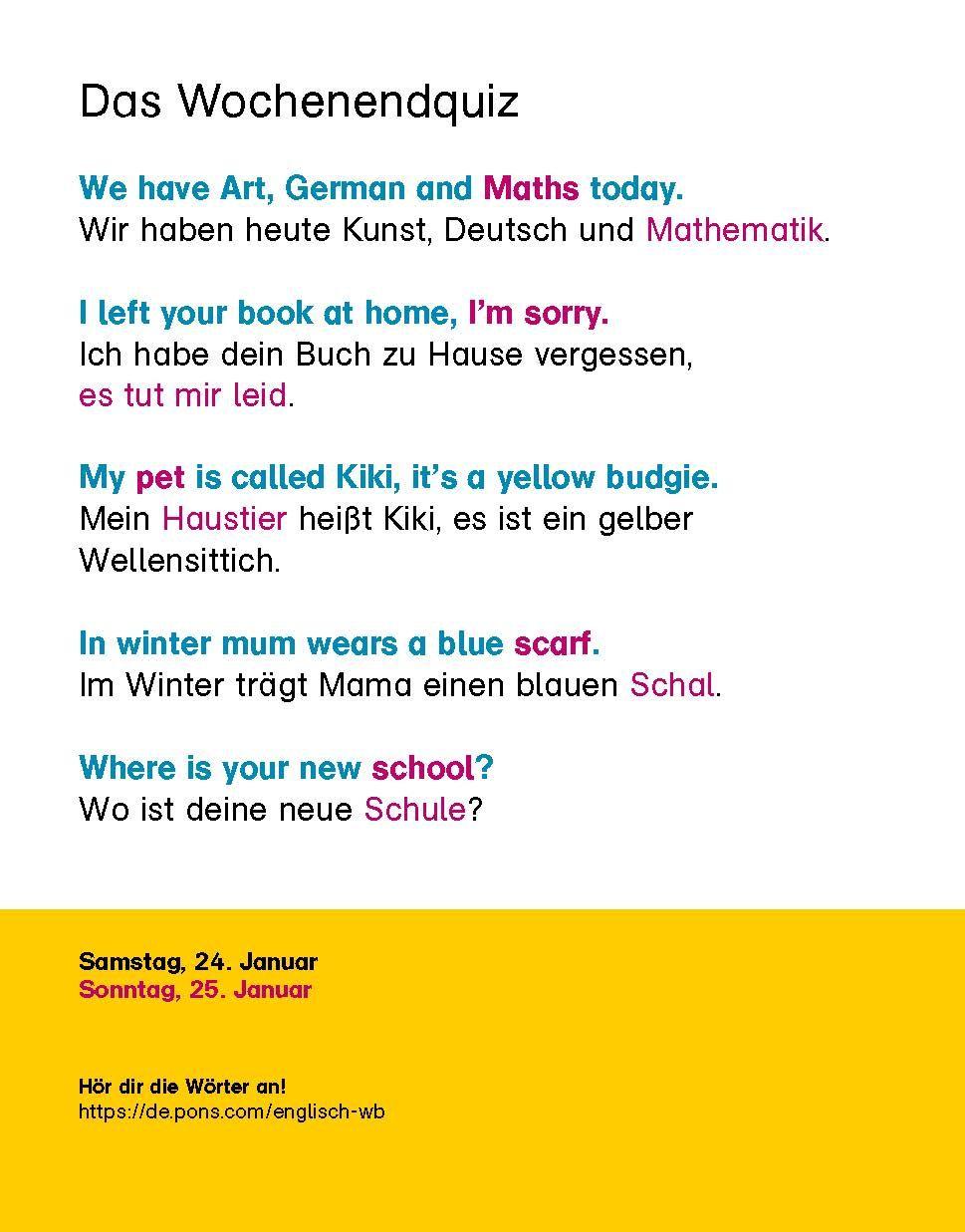 Beispielinhalt (Bild) Langenscheidt Kinderkalender Englisch 2026