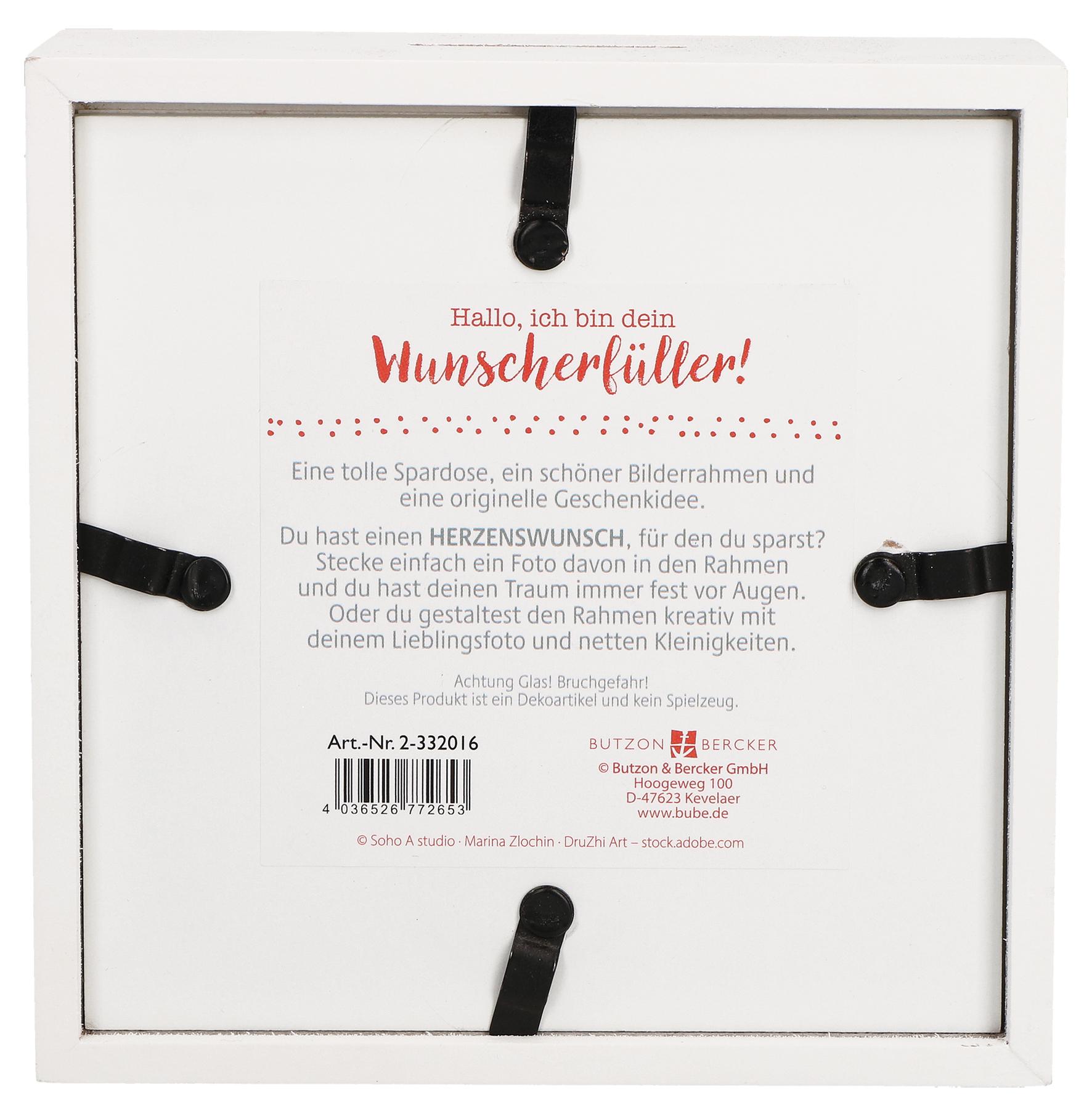 Rückseitencover Wunscherfüller. Bilderrahmen-Spardose