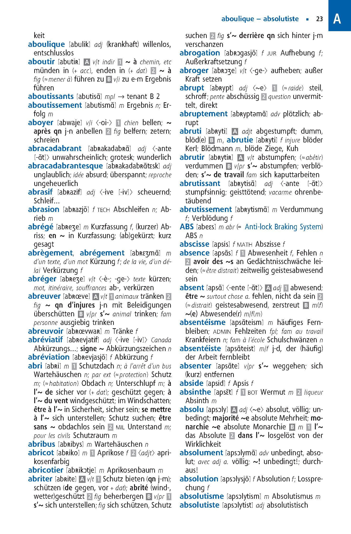 Beispielinhalt (Bild) Langenscheidt Abitur-Wörterbuch Französisch Klausurausgabe