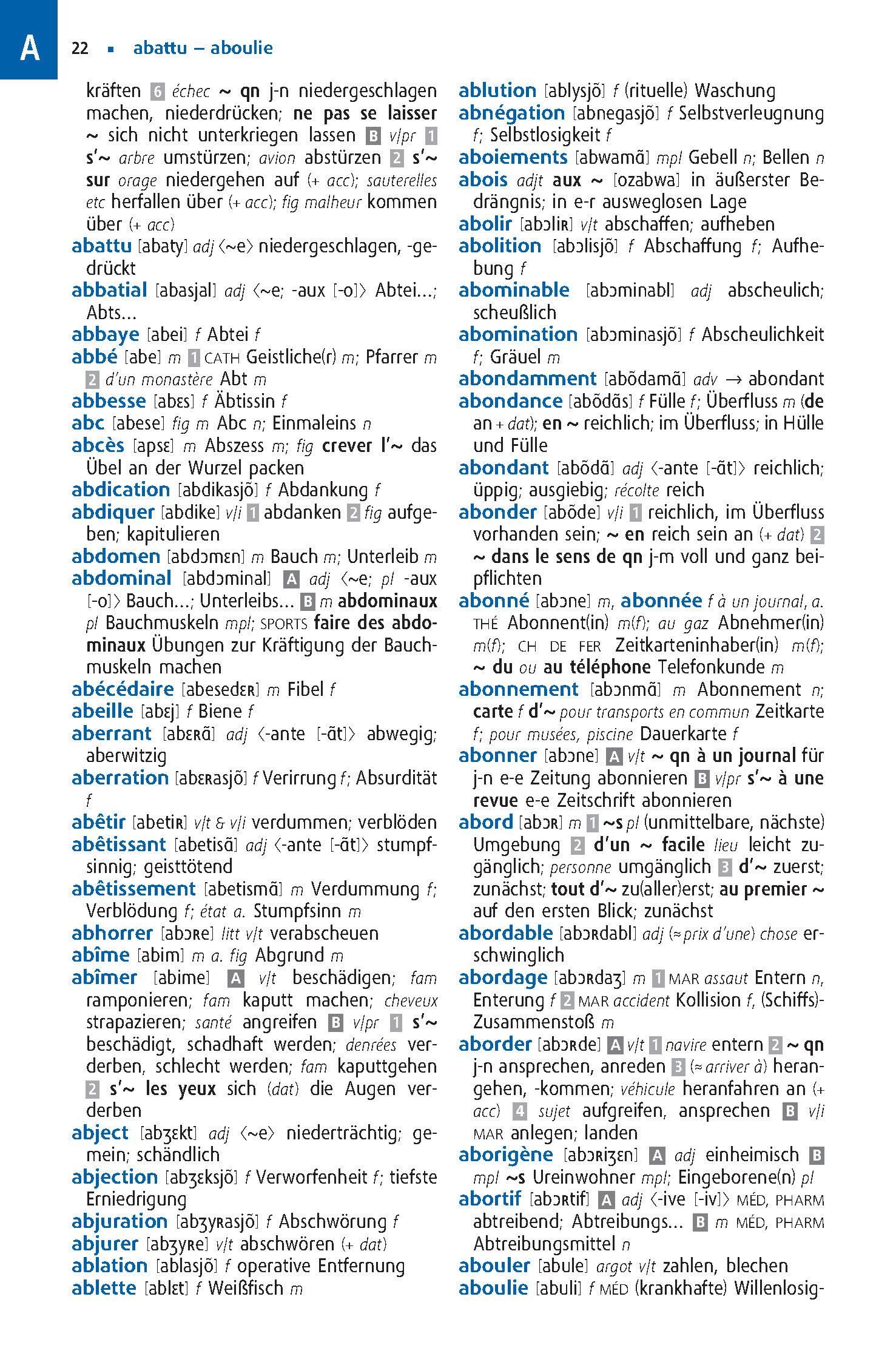 Beispielinhalt (Bild) Langenscheidt Abitur-Wörterbuch Französisch Klausurausgabe