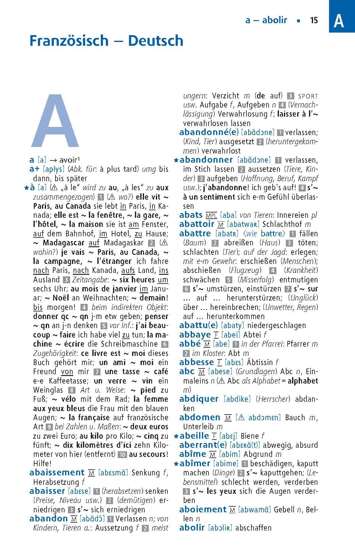 Beispielinhalt (Bild) Langenscheidt Schulwörterbuch Französisch