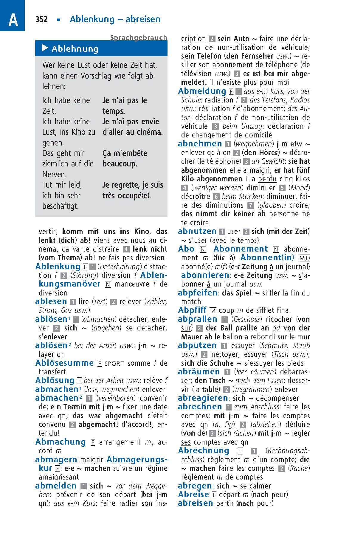 Beispielinhalt (Bild) Langenscheidt Schulwörterbuch Französisch