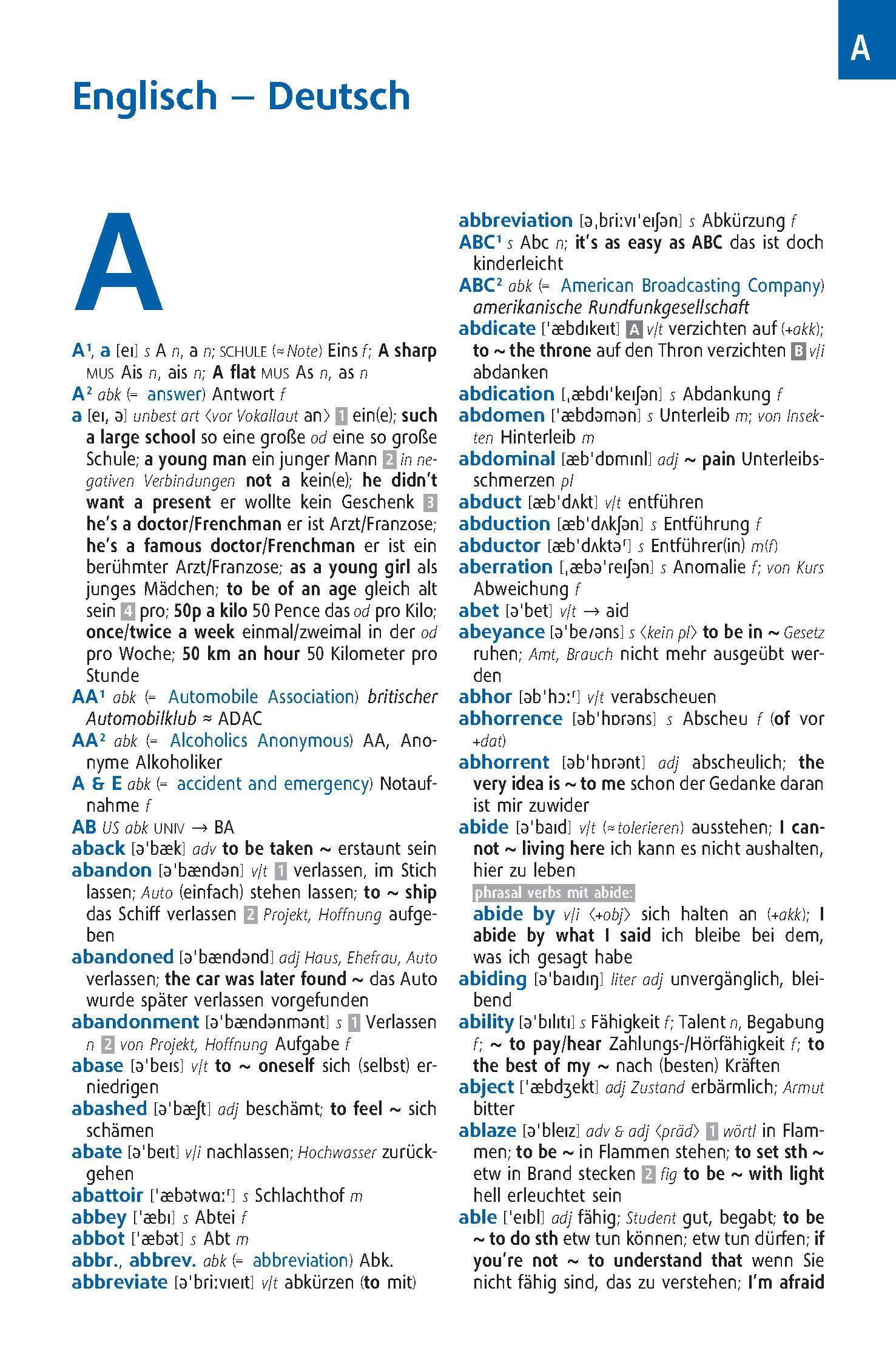 Beispielinhalt (Bild) Langenscheidt Abitur-Wörterbuch Englisch Klausurausgabe