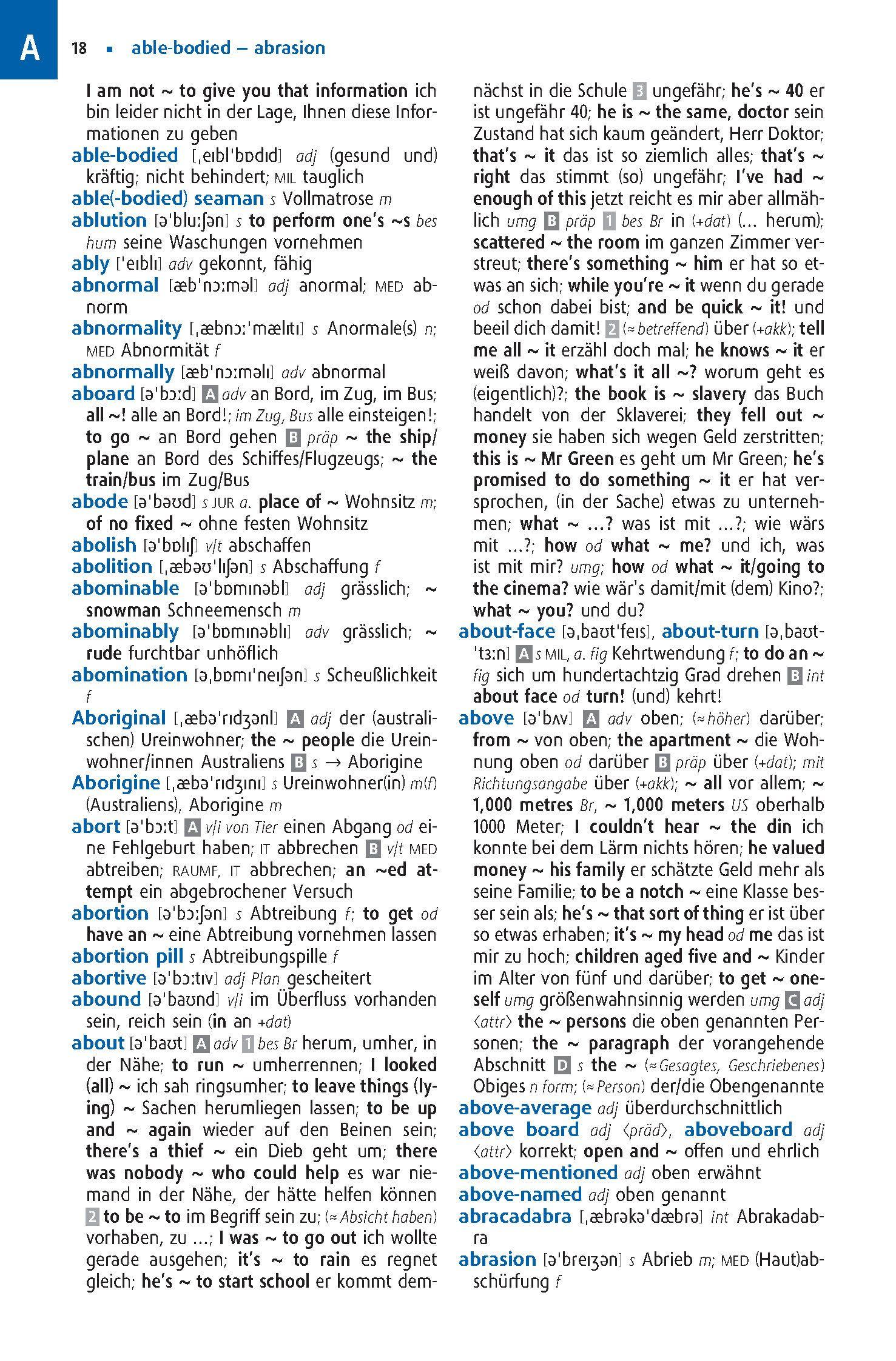 Beispielinhalt (Bild) Langenscheidt Abitur-Wörterbuch Englisch Klausurausgabe