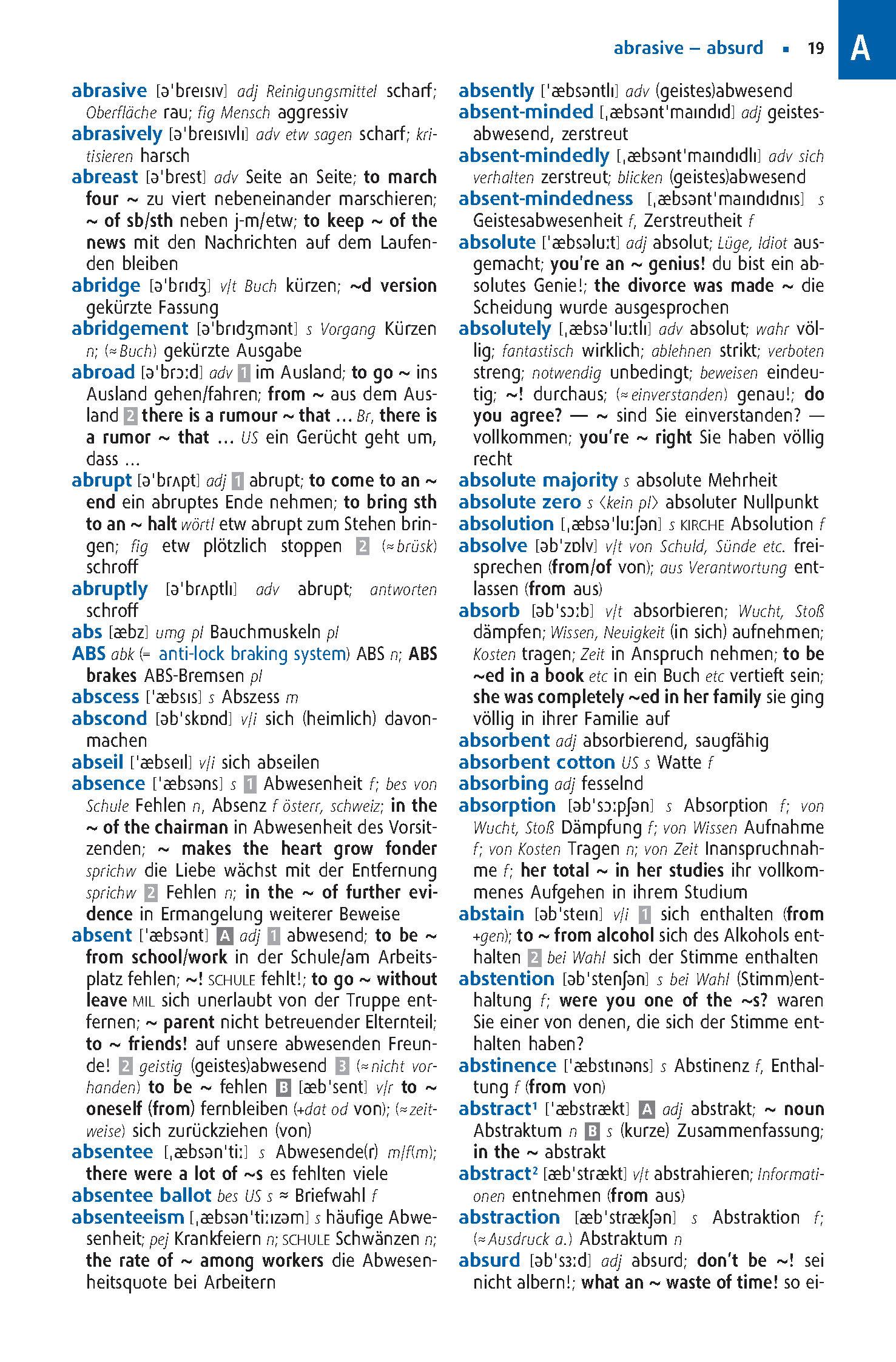 Beispielinhalt (Bild) Langenscheidt Abitur-Wörterbuch Englisch Klausurausgabe