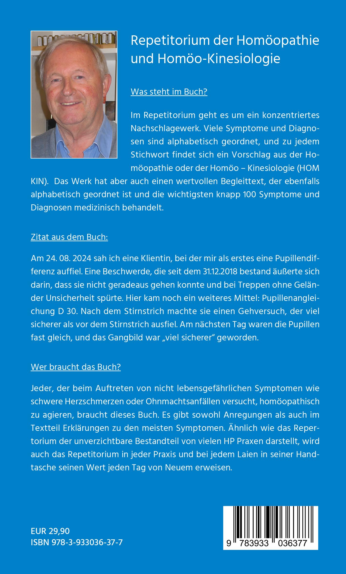Rückseitencover Repetitorium der Homöopathie und Homöo-Kinesiologie