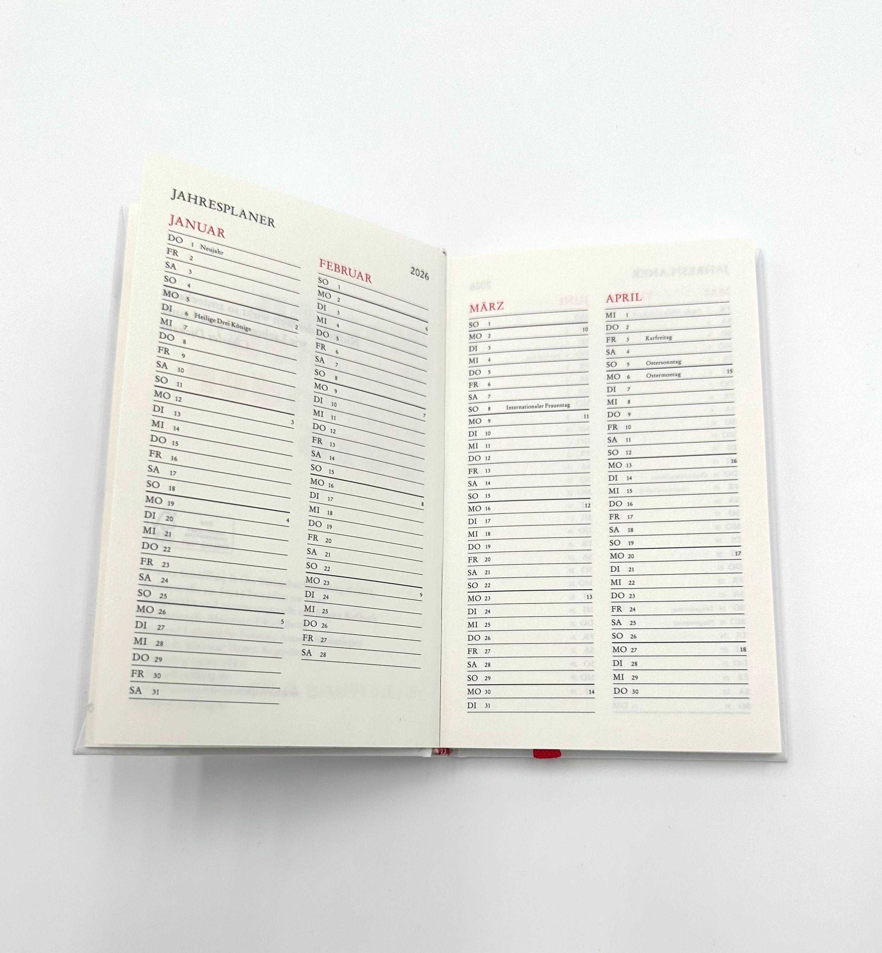 Beispielinhalt (Bild) Katzen Taschenkalender 2026