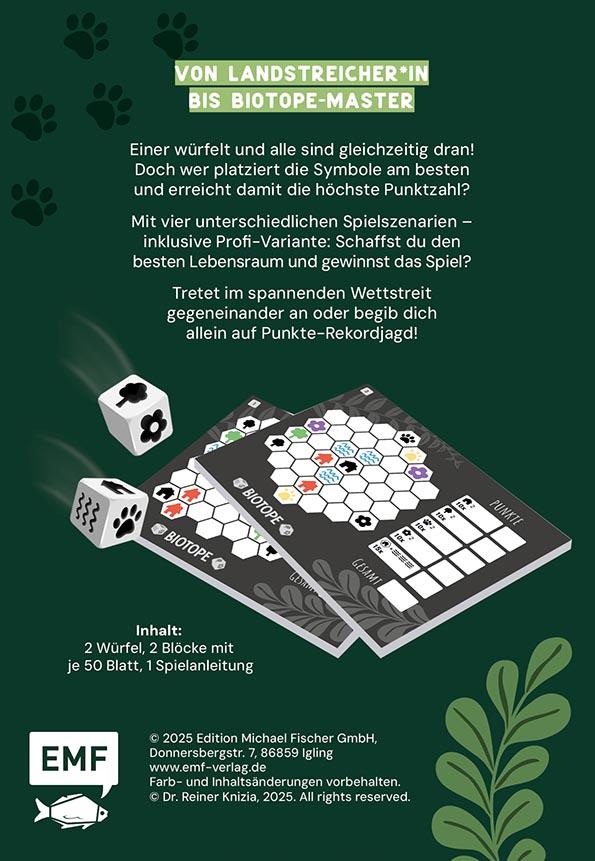 Rückseitencover Würfelspiel: Biotope - Wer schafft den besten Lebensraum?