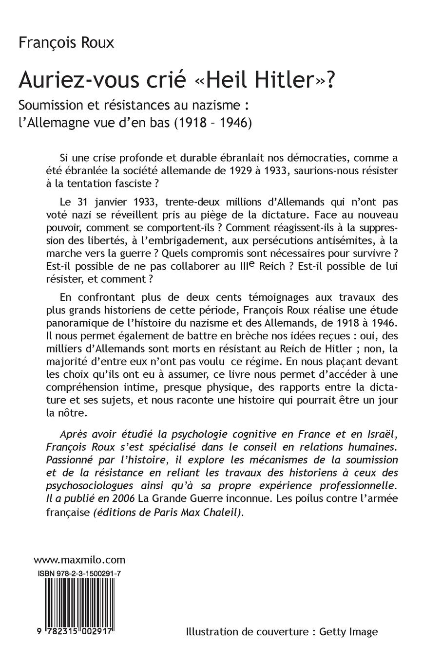 Rückseitencover Auriez-vous crié Heil Hitler