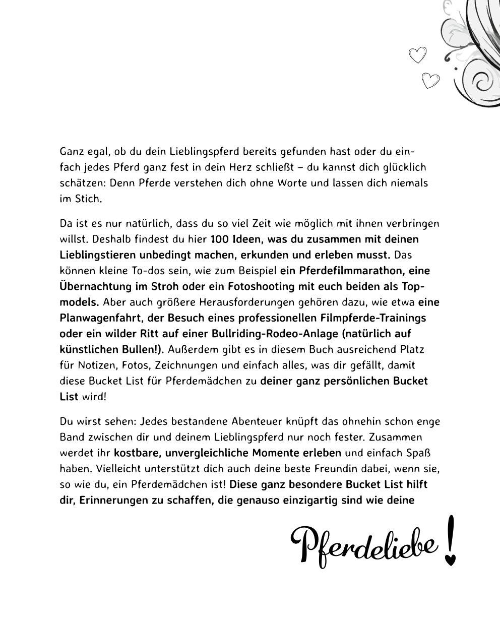 Beispielinhalt (Bild) Die Bucket List für Pferdemädchen