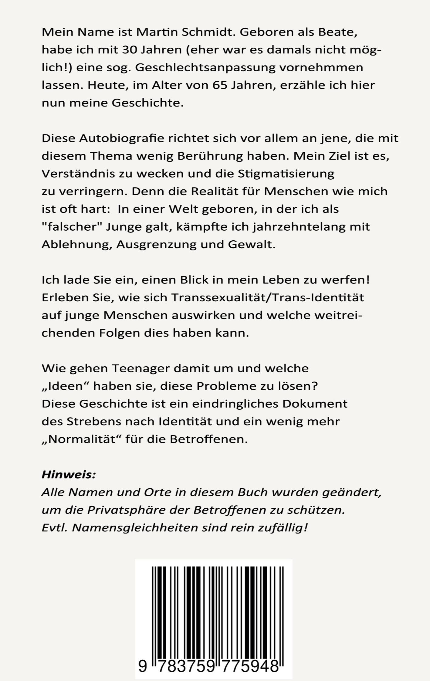 Rückseitencover Der Junge, der ein Mädchen sein musste